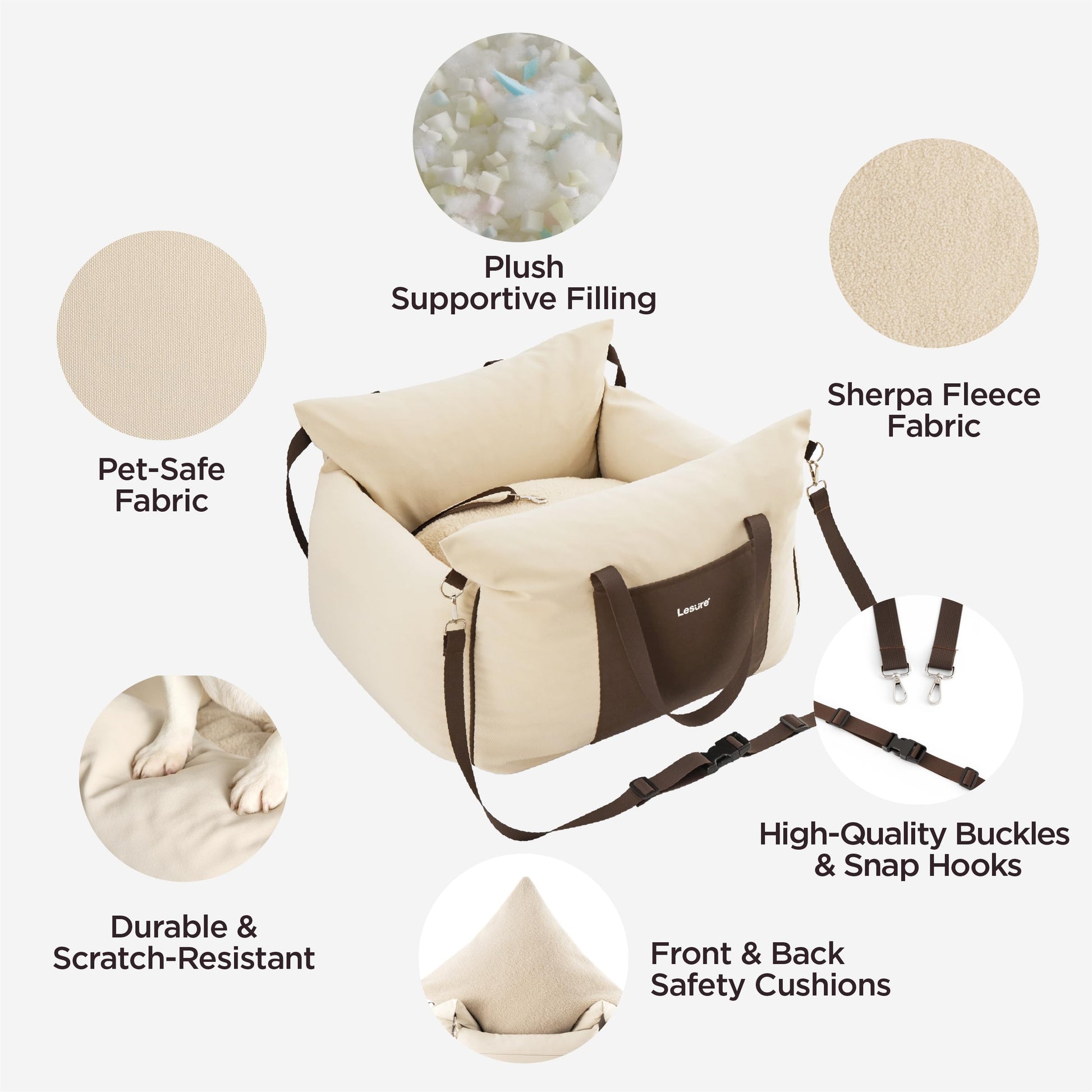Lesure Small Dog Car Seat for Small Dogs Sherpa Dog Booster Seat