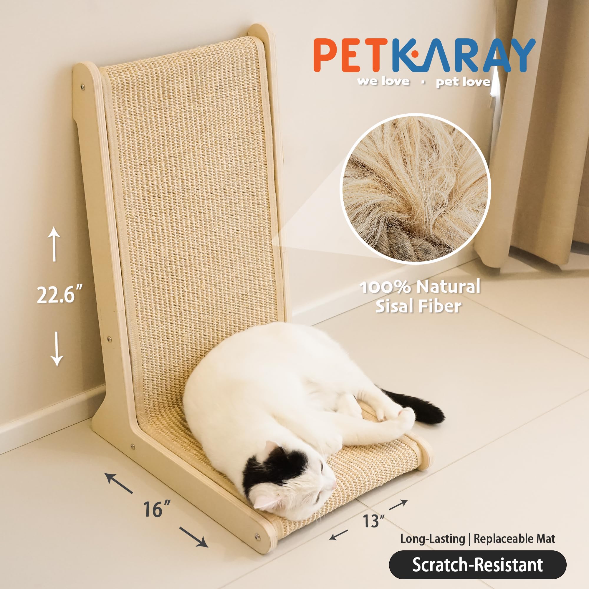 PETKARAY 105° Sisal Cat Scratcher, Sisal Scratch Pad for Indoor Pad
