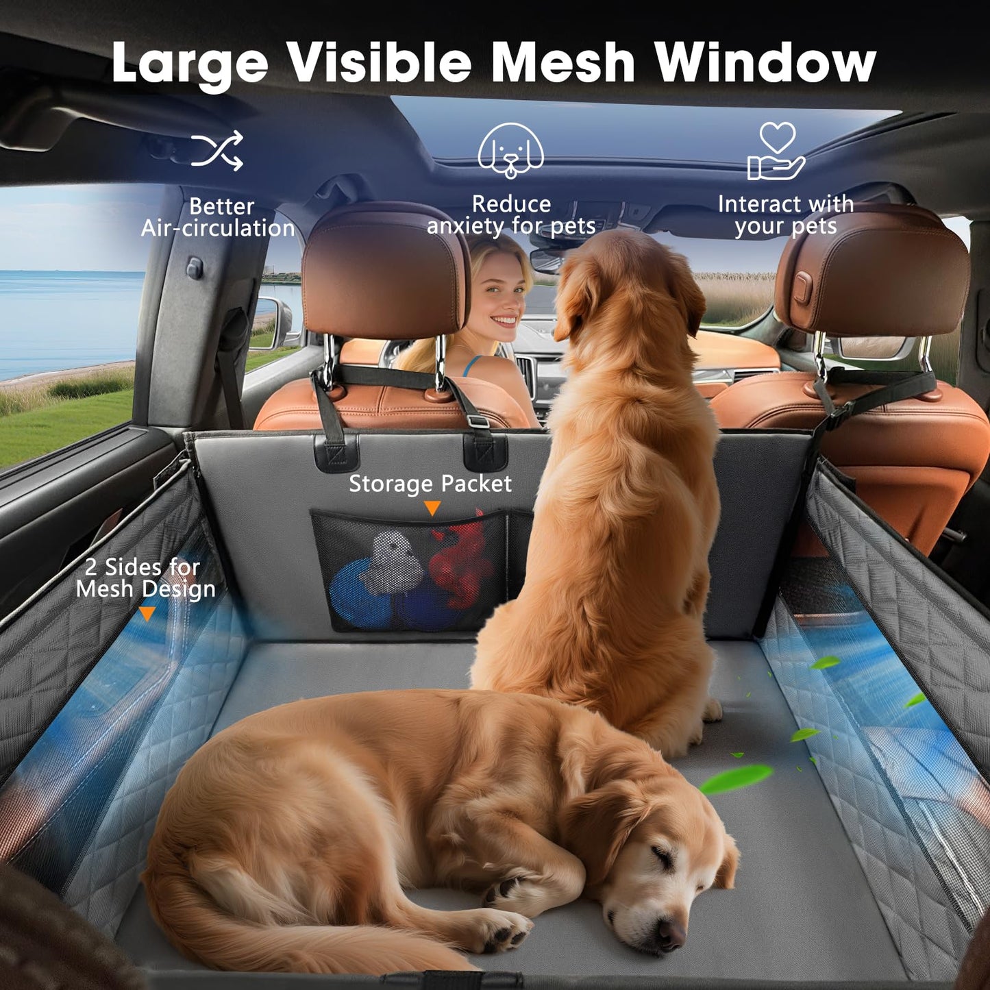 MIXJOY XL Dog Car Seat for Large Medium Dogs, Back Seat Extender Seat
