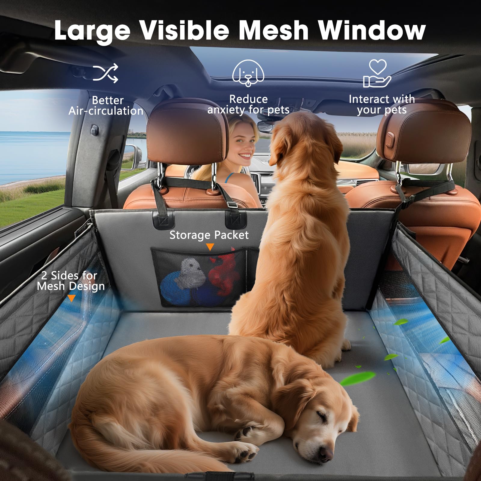 MIXJOY XL Dog Car Seat for Large Medium Dogs, Back Seat Extender Seat