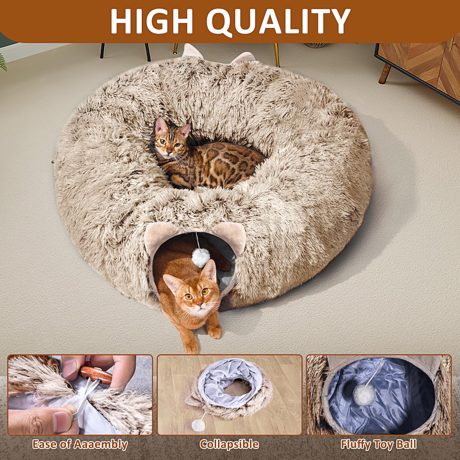 Cat Tunnel with Cat Bed for Indoor Cats, Soft Plush Peekaboo Cat Cave