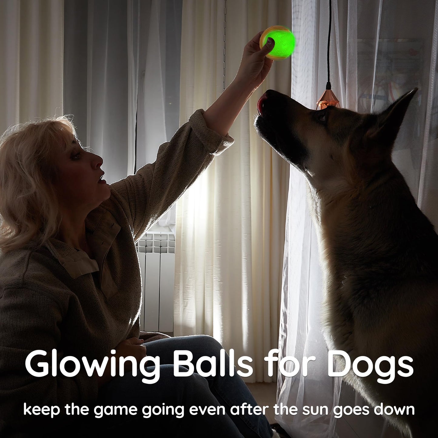 LECHONG Glow Dog Ball, 2.5” Squeaky Dog Toy Ball, Dog Rubber Ball Toys
