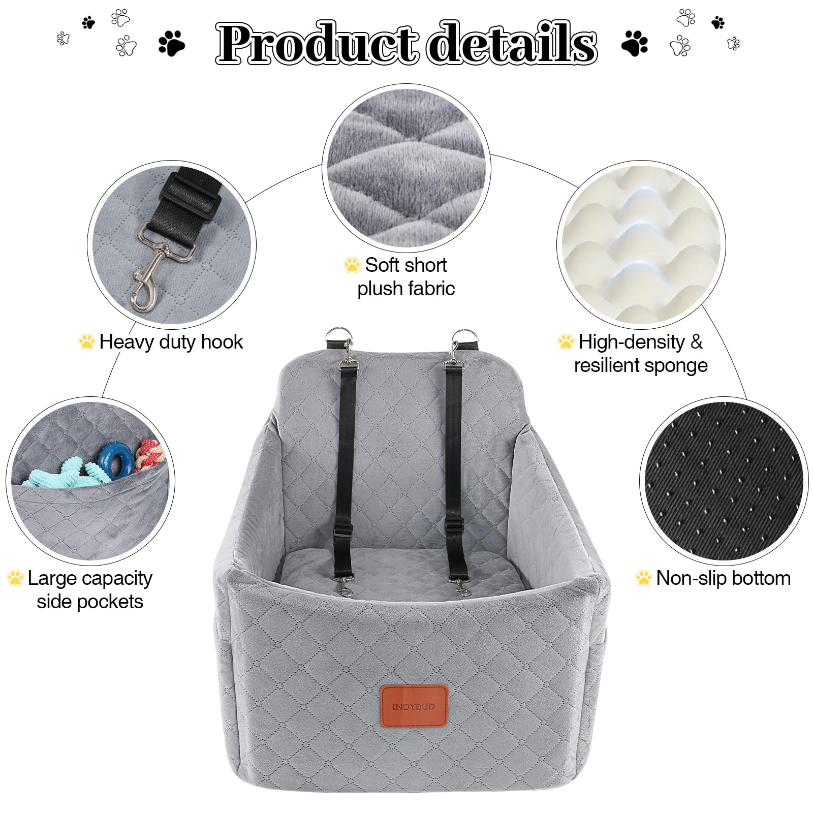 INDYBUD Dog Car Seat for Small/Medium Dogs up to Memory Foam Seat