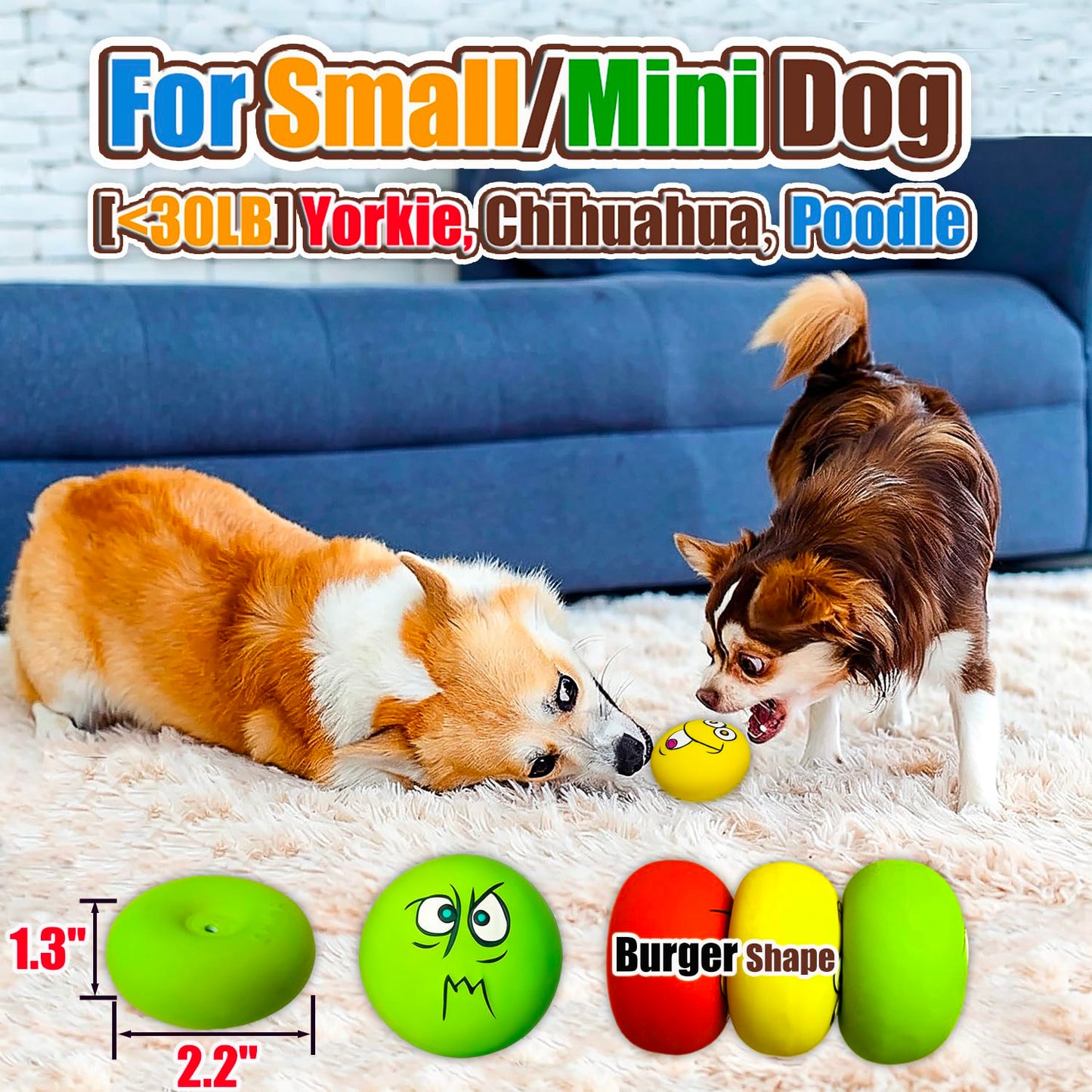 HOLYSTEED Latex Dog Squeaky Toys, Rubber Soft Small Dog Toys Balls