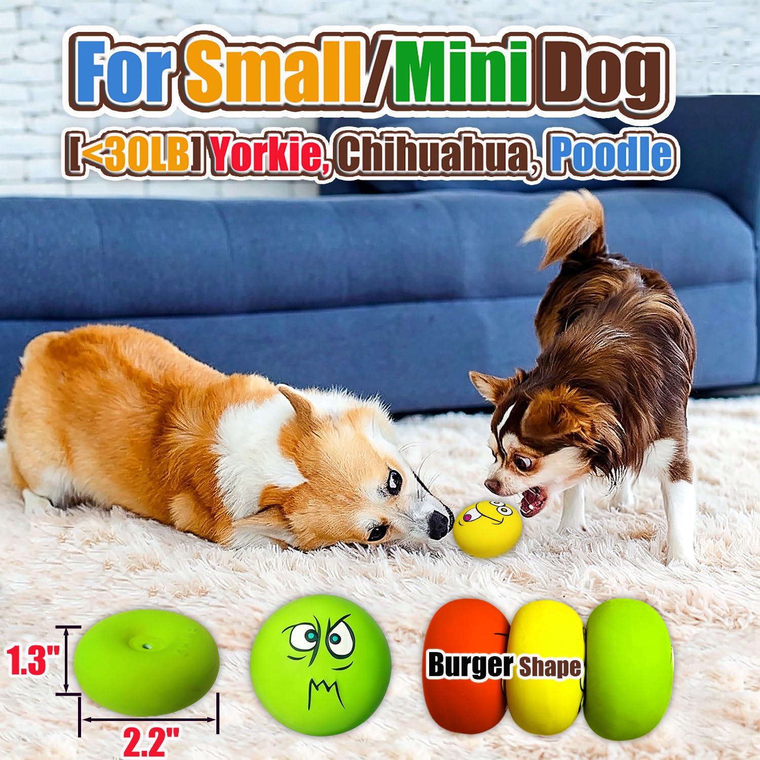 HOLYSTEED Latex Dog Squeaky Toys, Rubber Soft Small Dog Toys Balls