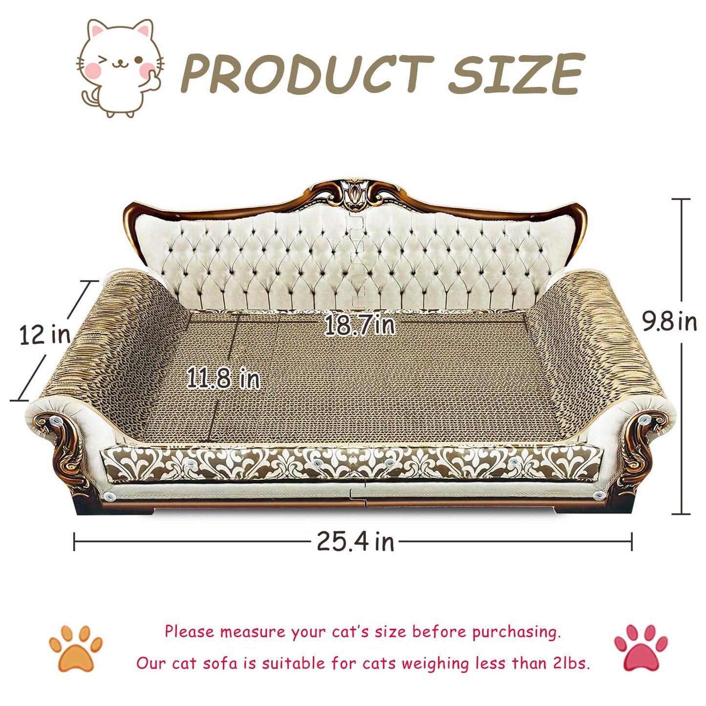 INRLKIT Luxury Cardboard Cat Scratcher Sofa Bed, Couch Shaped Bed