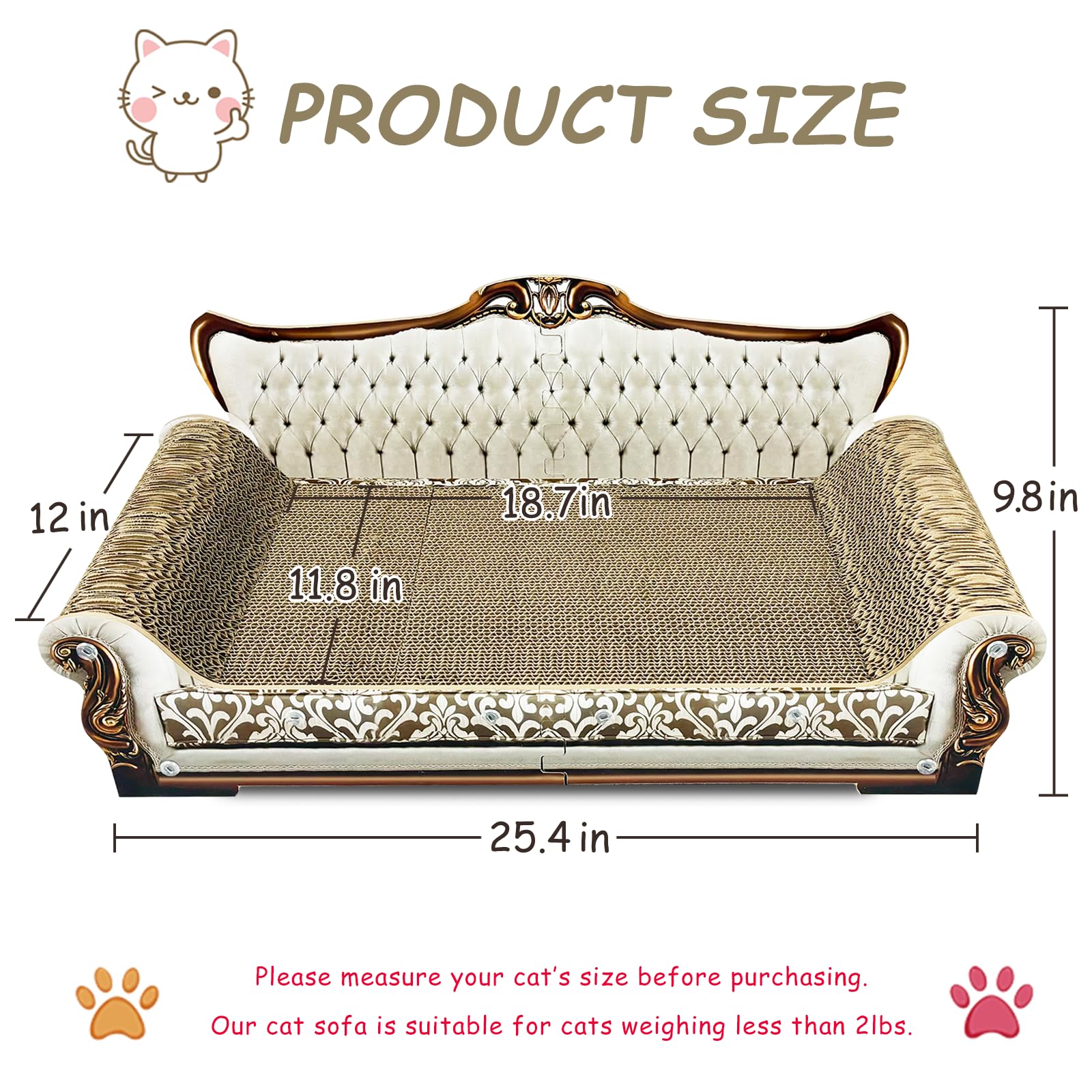 INRLKIT Luxury Cardboard Cat Scratcher Sofa Bed, Couch Shaped Bed