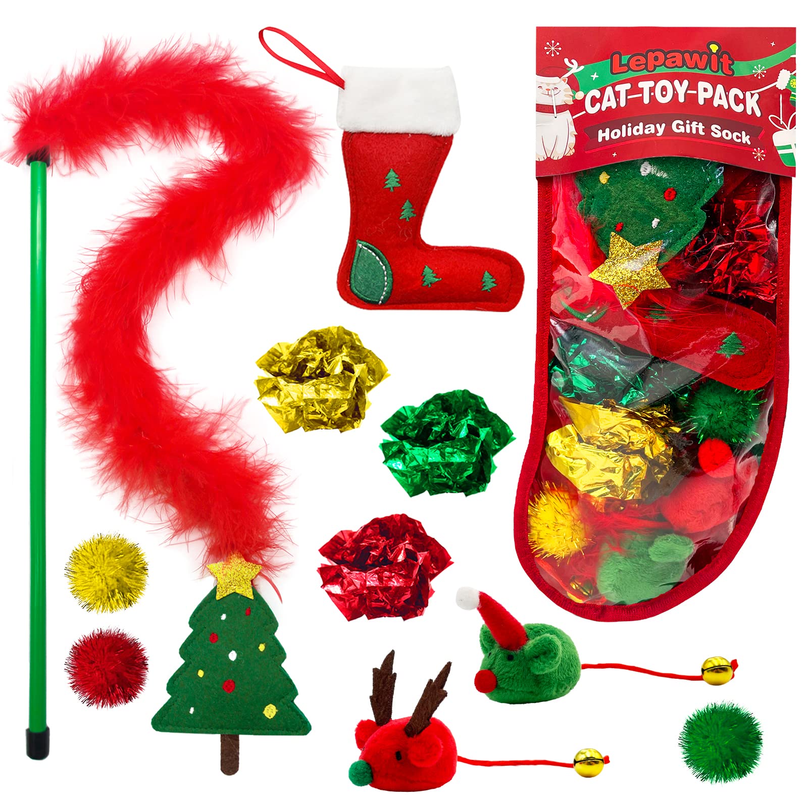 Lepawit Cat Christmas Stocking, 10 Pack Gifts for Christmas Catnip