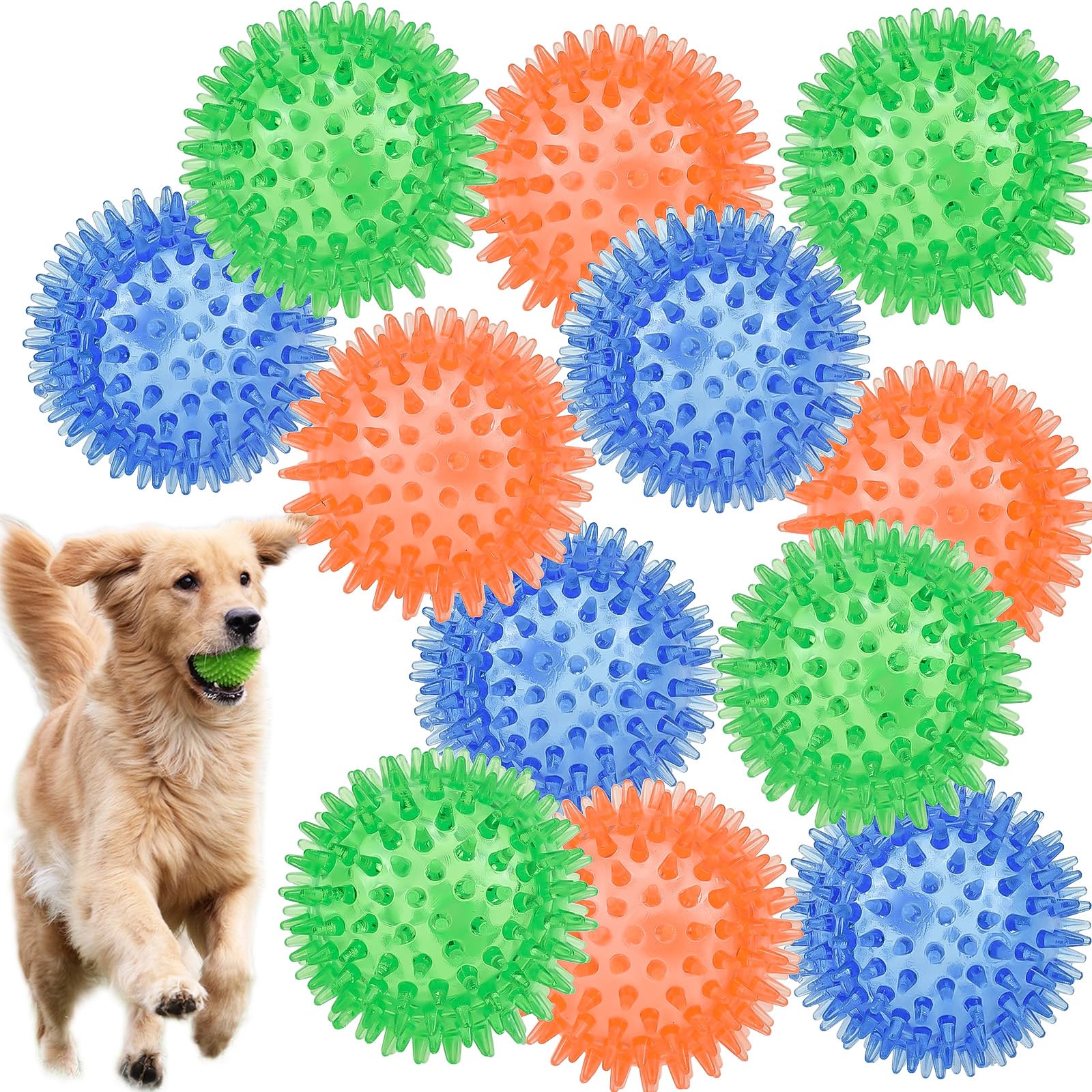LECHONG 12pack Squeaky Dog Toys Spiky Dog Balls Cleans Teeth Squeaker