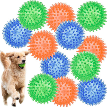LECHONG 12pack Squeaky Dog Toys Spiky Dog Balls Cleans Teeth Squeaker