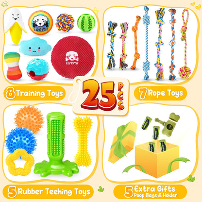 KIPRITII 25 Pack Various Dog Toys Set Ideal for Teething Rope
