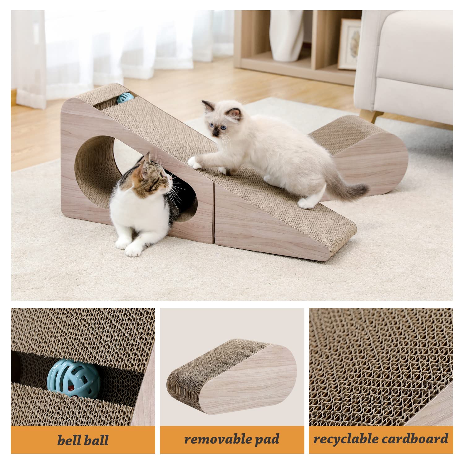 PAWZ Road Cat Scratcher, Triangle Cardboard Cat Scratcher 28.3” Tunnel