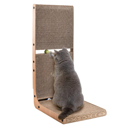 AUSCAT L-Shape Cardboard Cat Scratcher, Vertical Cardboard Balls