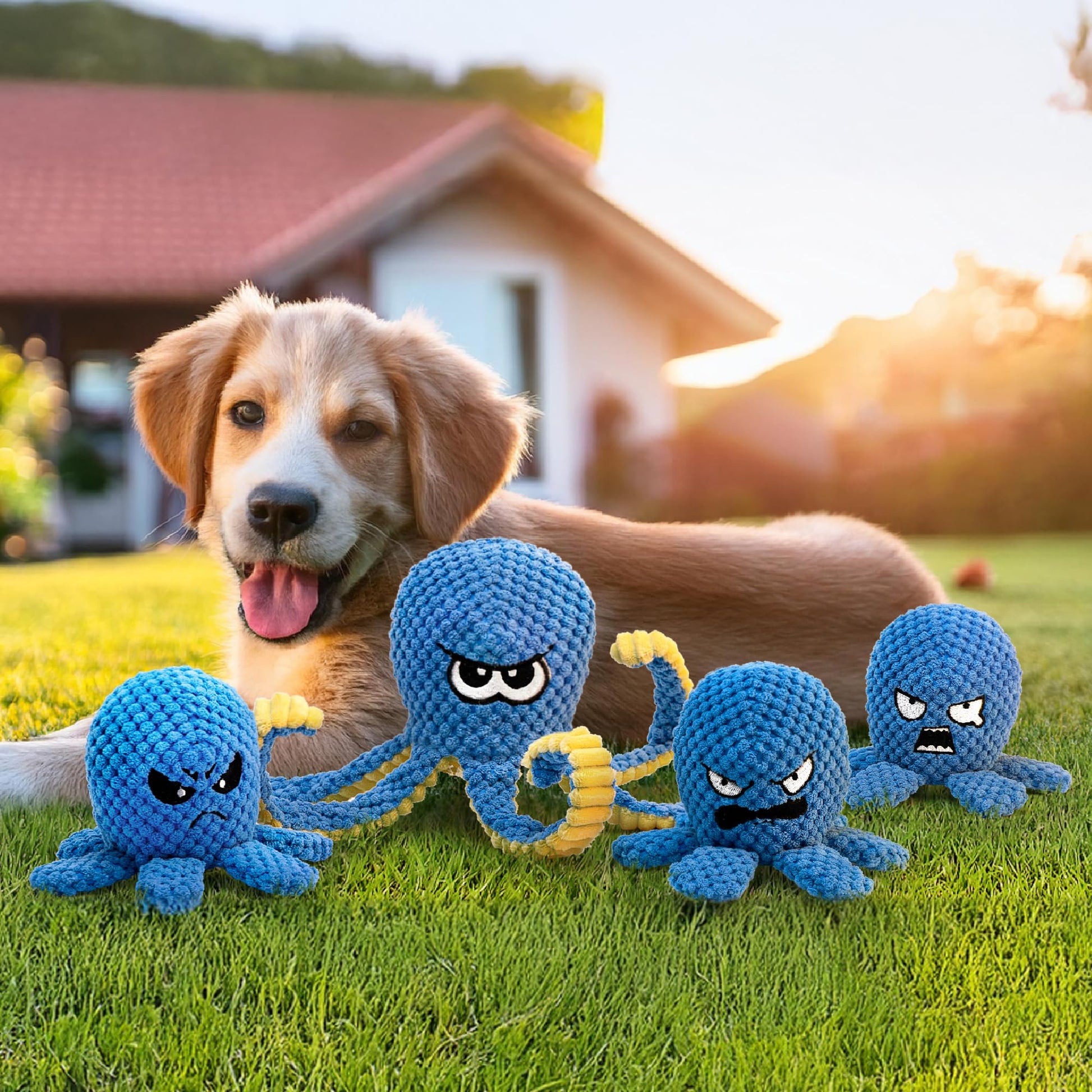 Interactive Dog Toys Octopus, 4 Pack Squeaky Hide And Seek Plush