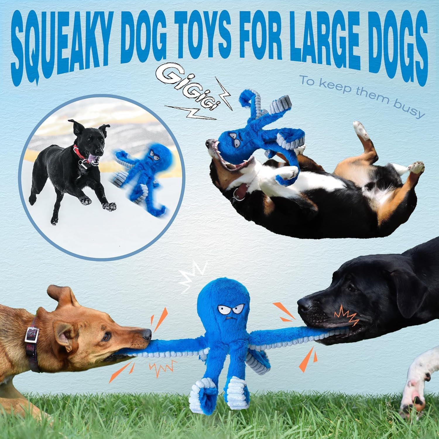 LEGEND SANDY Tough Dog Toys, Stuffed Chew Large Dog Toys to Keep Chew