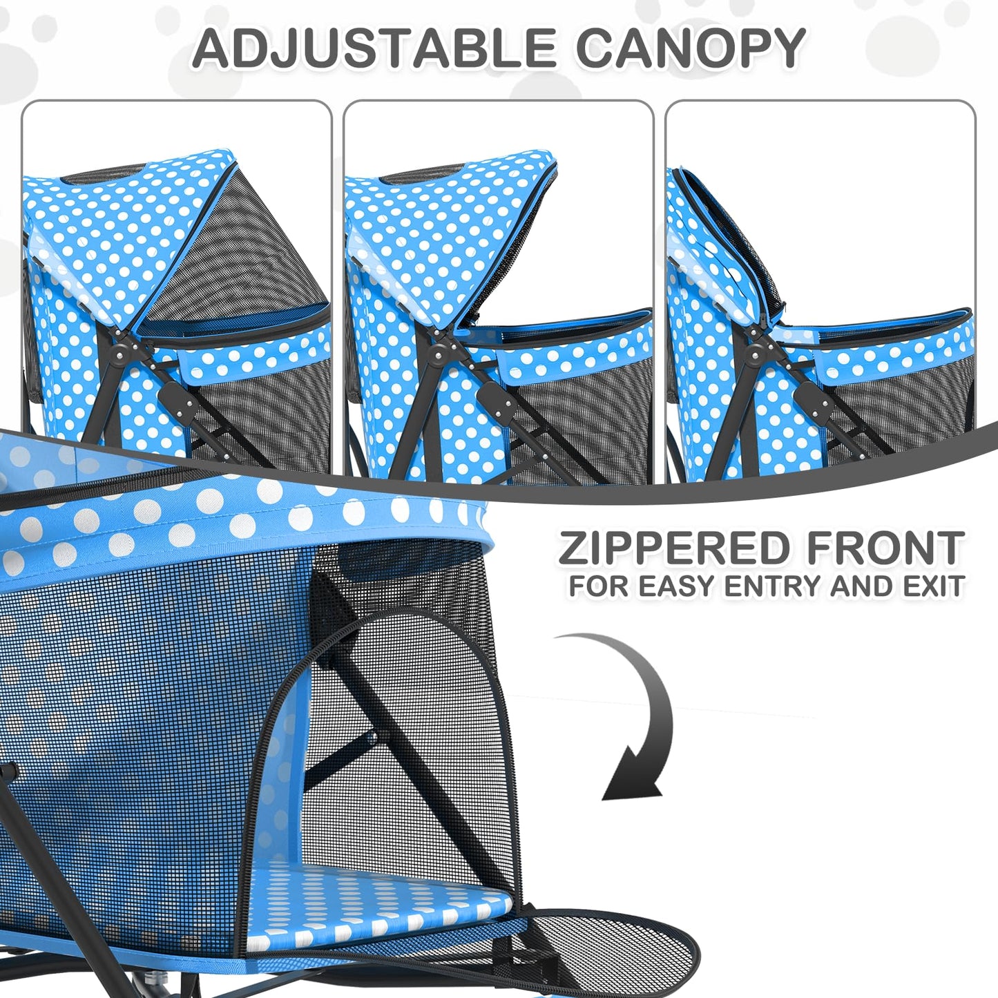 MoNiBloom 4 Wheels Pet Stroller, Easy-Fold Umbrella Shaped Bag