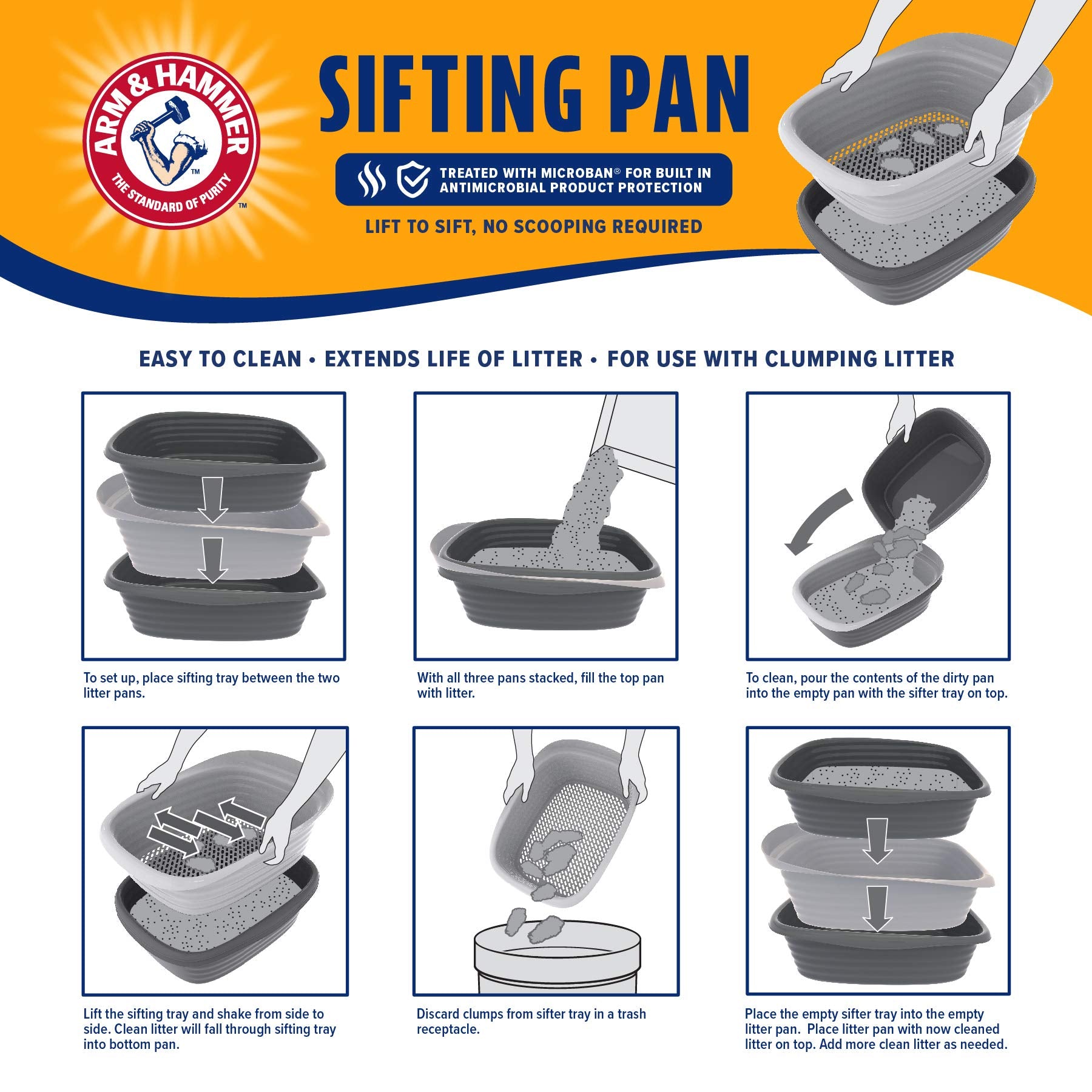 Arm Hammer Large Sifting Litter Box Scoop Free Cat Litter Tray