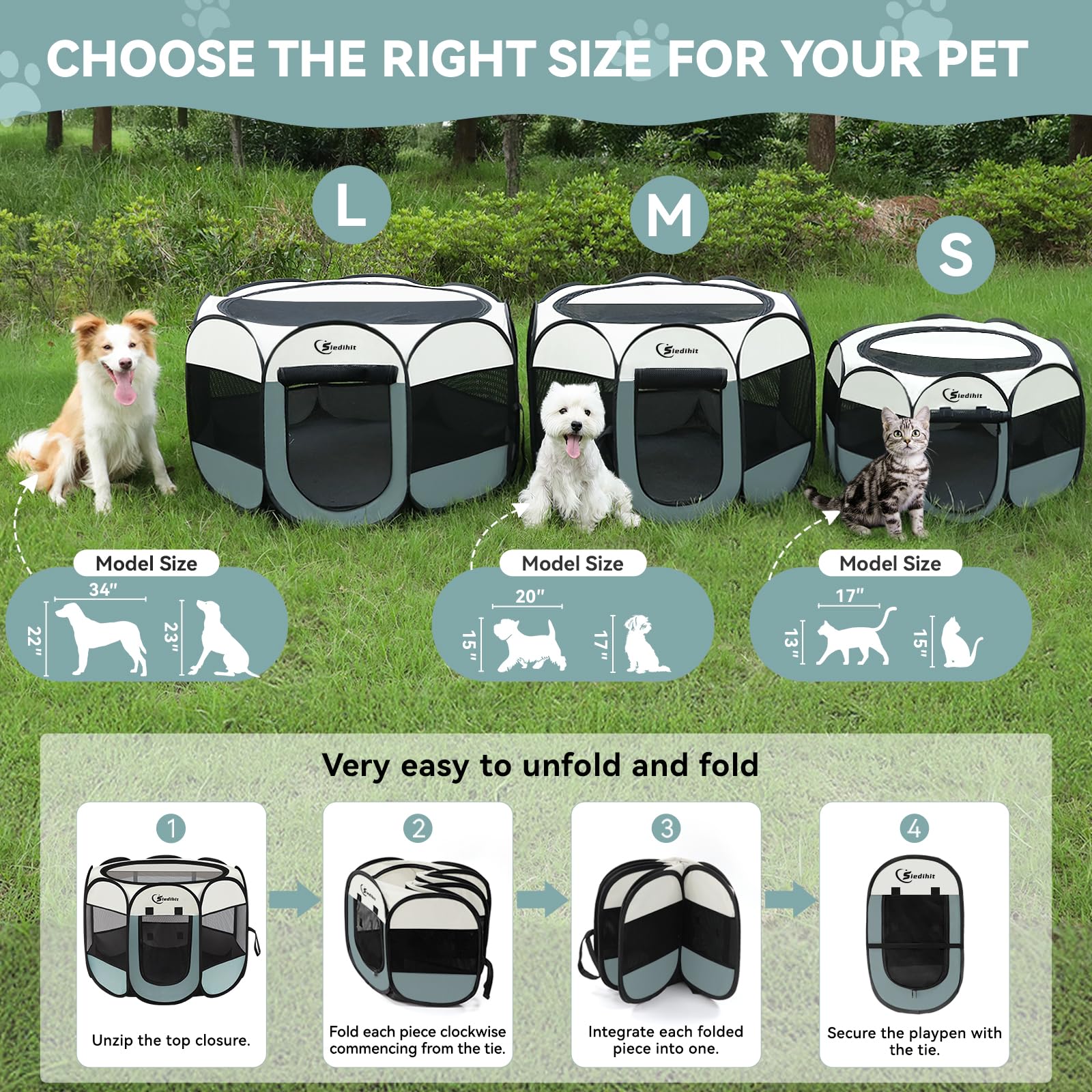 Siedihit Dog Playpen with Washable Pee Pad, Puppy Pet Cat Playpen