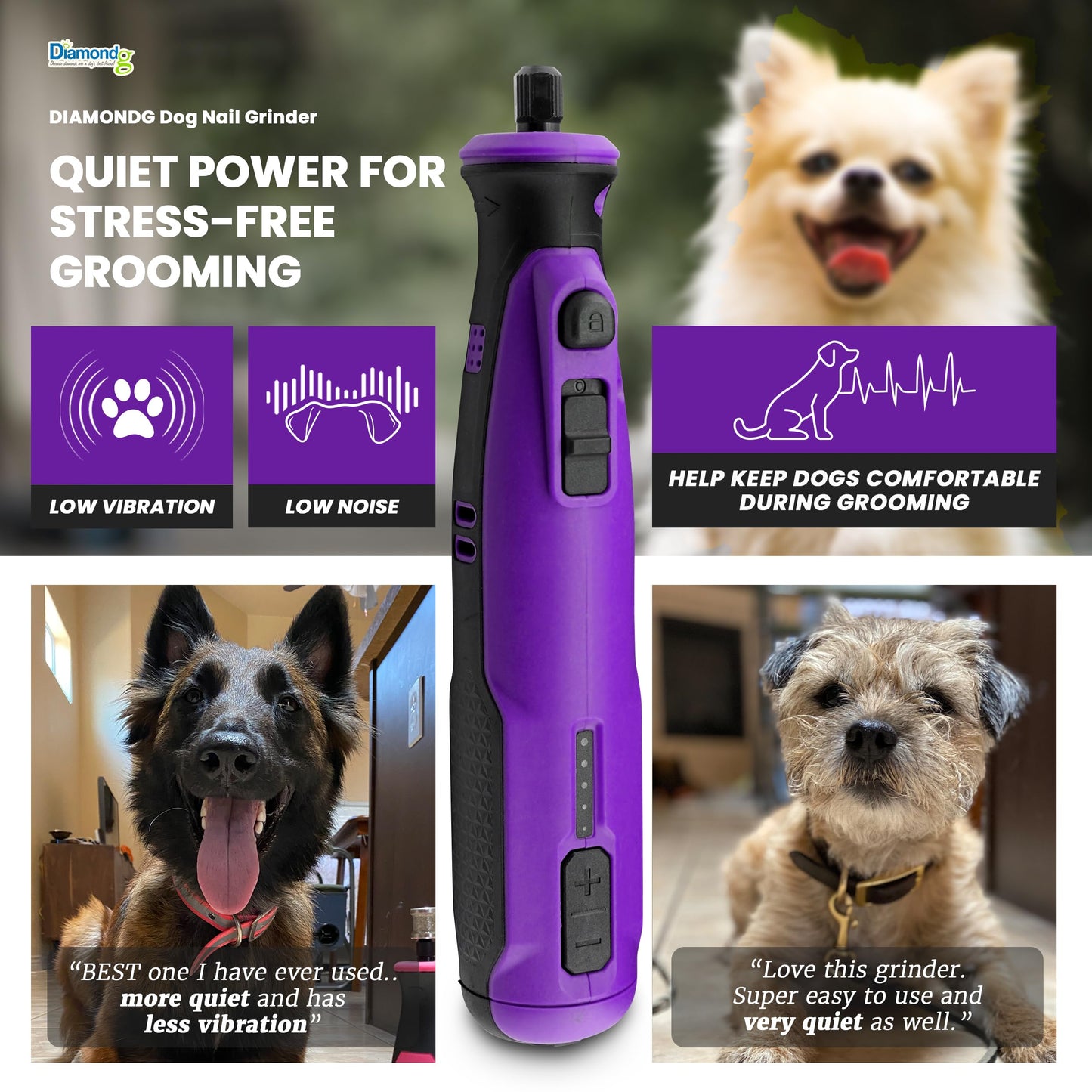 Diamondg Cordless Dog Nail Grinder with Quiet Sound LED Tip Trimmer
