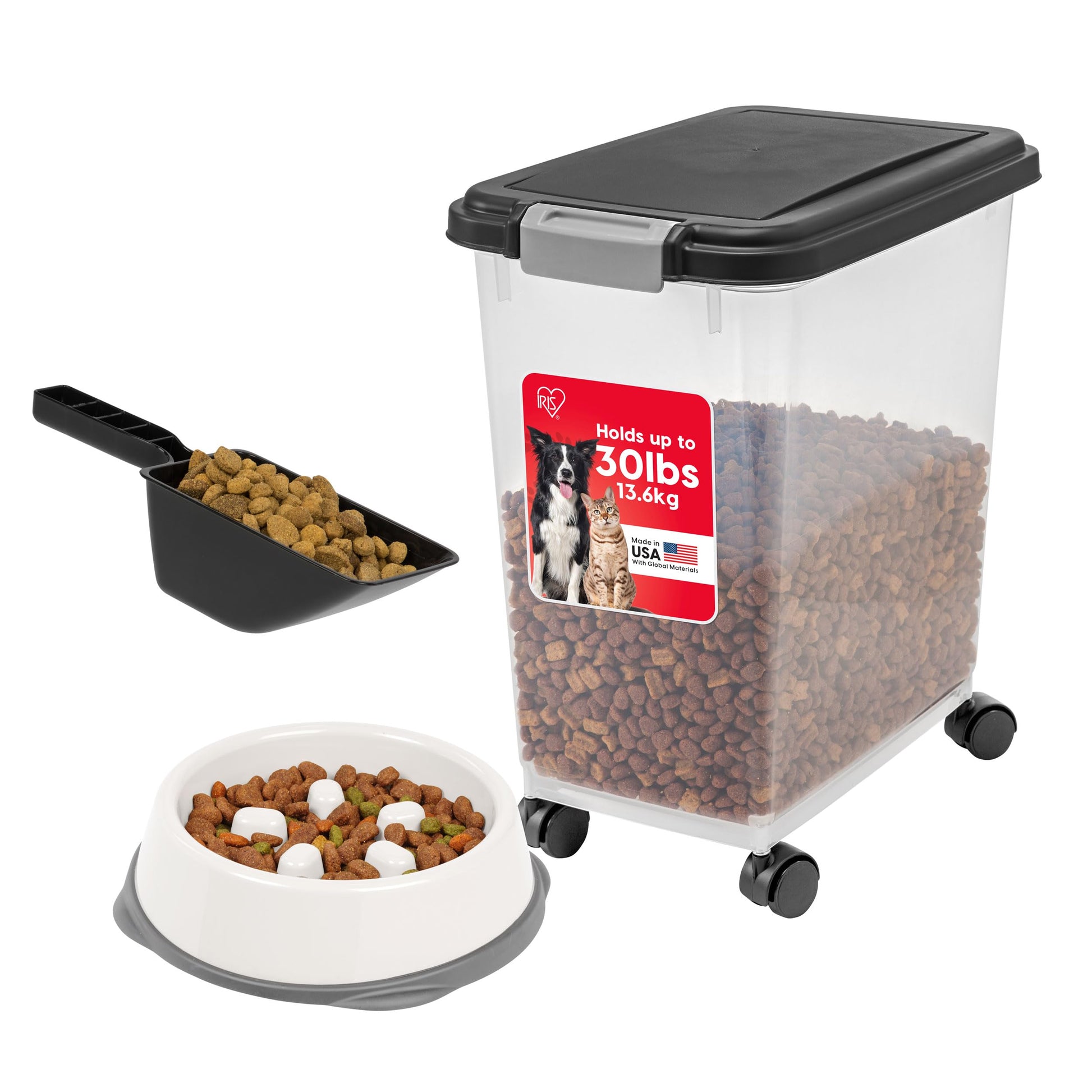 IRIS USA Airtight Dog Food Storage Container with 2-Cup Scoop and Bowl