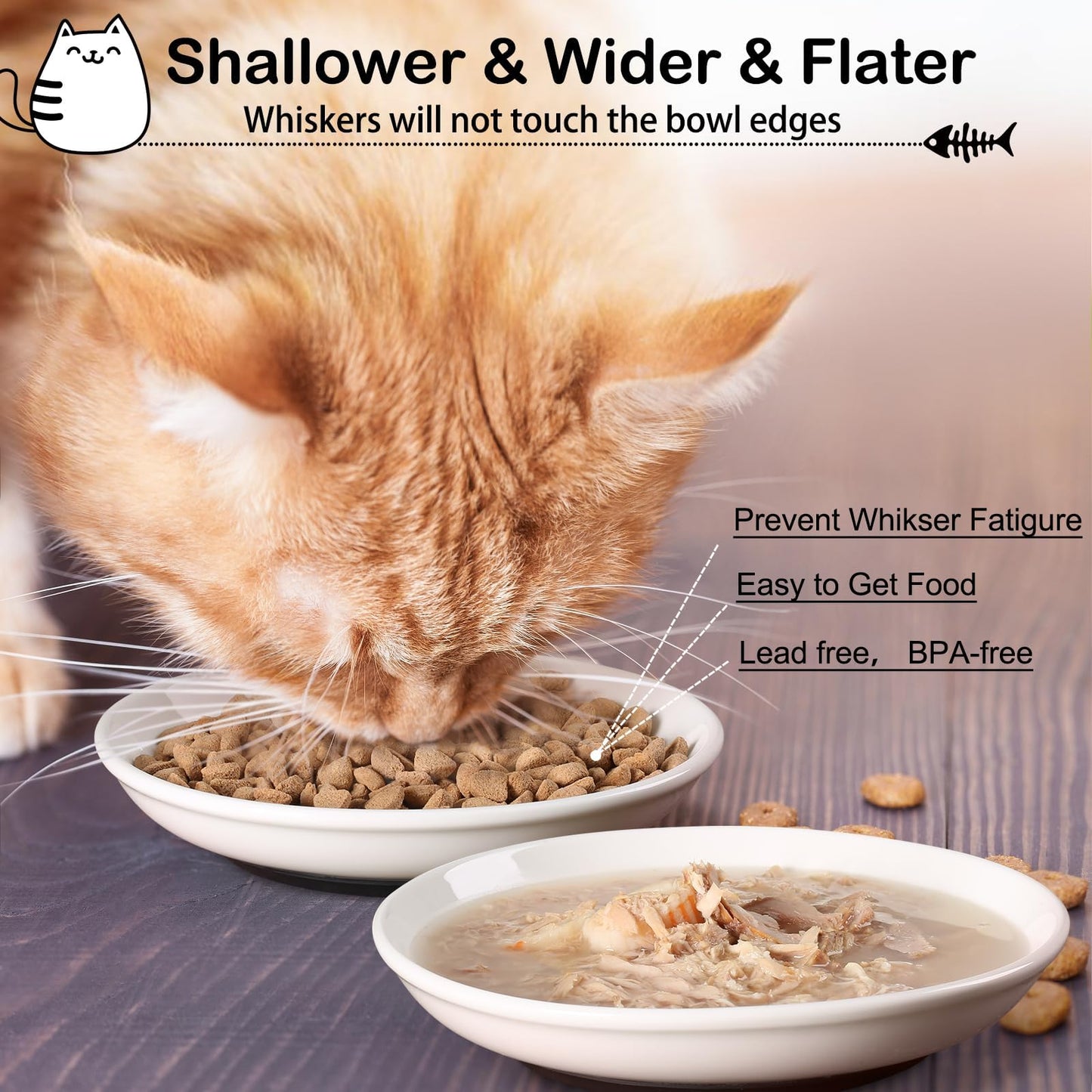 WROSWT Cat Food Bowl,Healthy Ceramic Cat Bowls for Indoor Cats,Anti