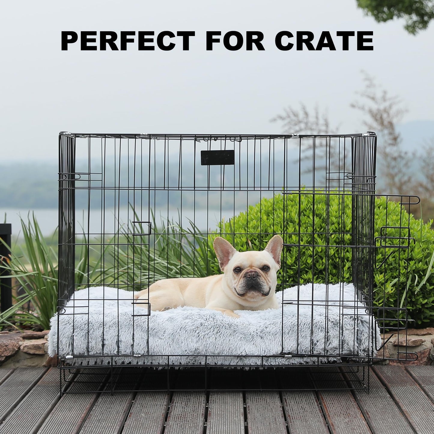 Bedfolks Plush Dog Crate Bed, Washable Cover, Faux Fur Dog Kennel Bed