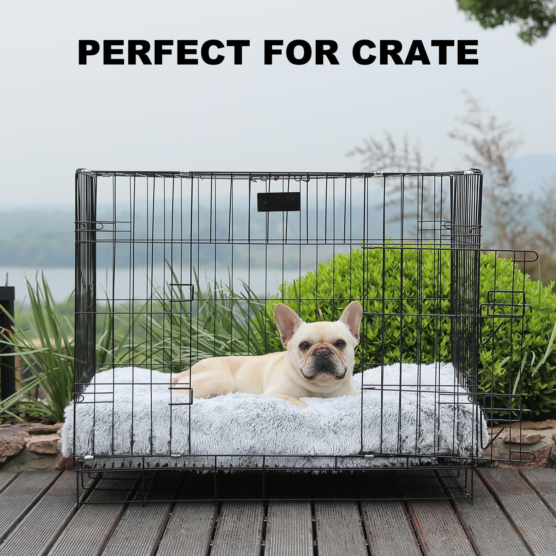 Bedfolks Plush Dog Crate Bed, Washable Cover, Faux Fur Dog Kennel Bed