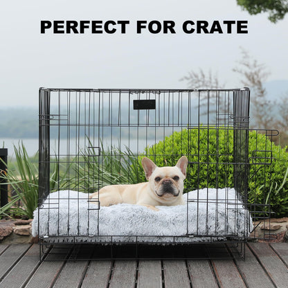 Bedfolks Plush Dog Crate Bed, Washable Cover, Faux Fur Dog Kennel Bed