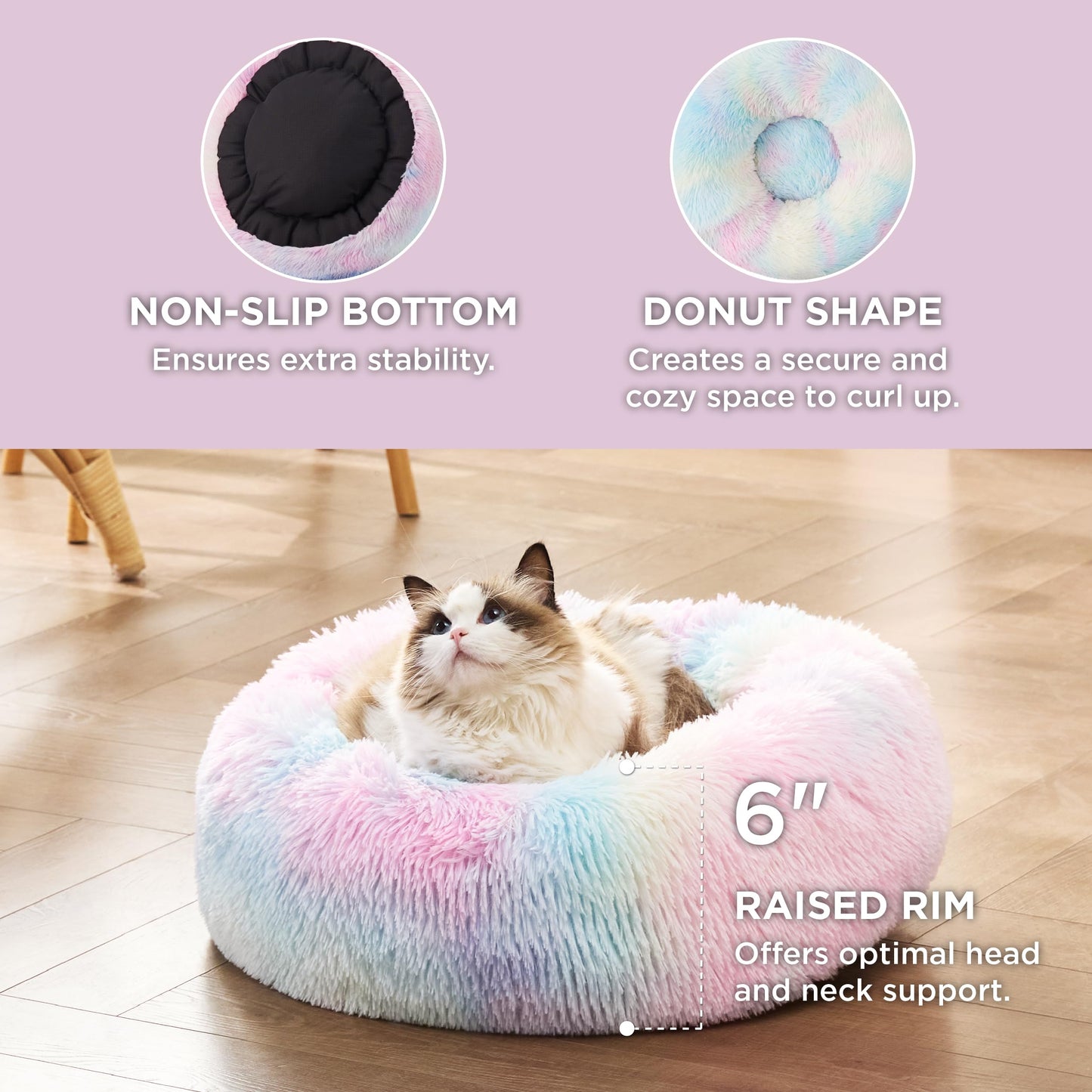 Bedsure Calming Cat Beds for Indoor Cats Small Washable Round Cat Bed