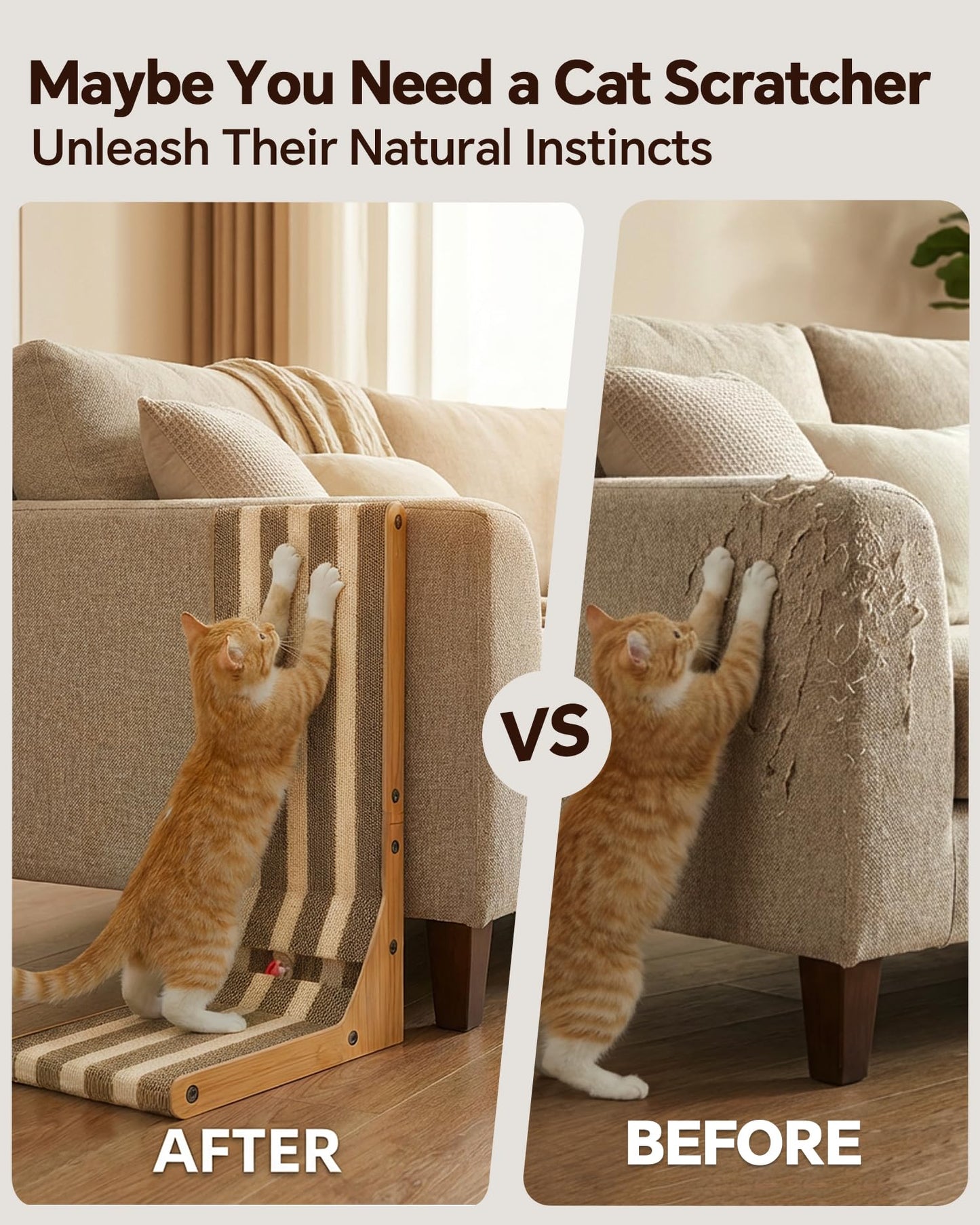 AETHERPAW Cat Scratcher, L-Shaped 23.7" Tall Cardboard Scratching Ball