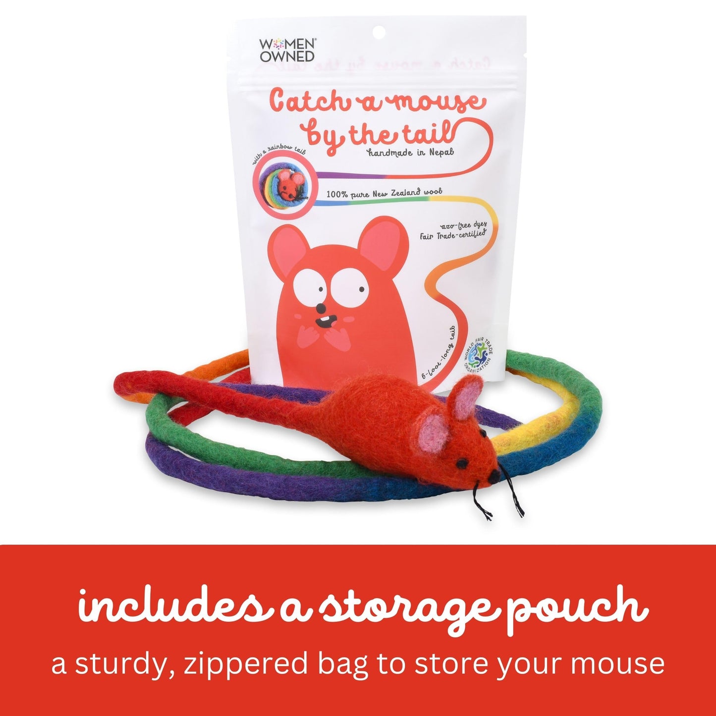 Catch a Mouse Wool Cat Toy with a 6-Ft Tail for Indoor Cats Catnip