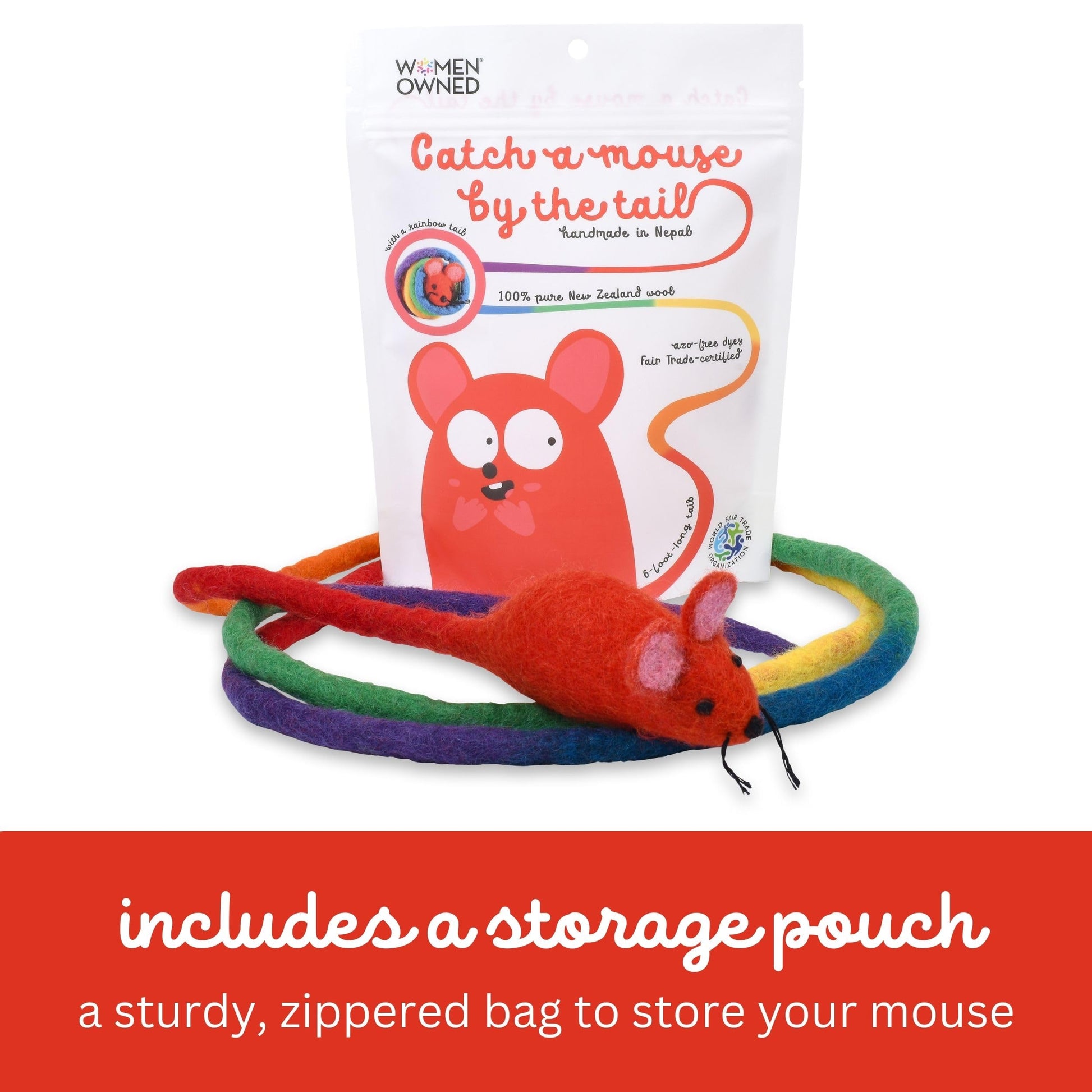 Catch a Mouse Wool Cat Toy with a 6-Ft Tail for Indoor Cats Catnip
