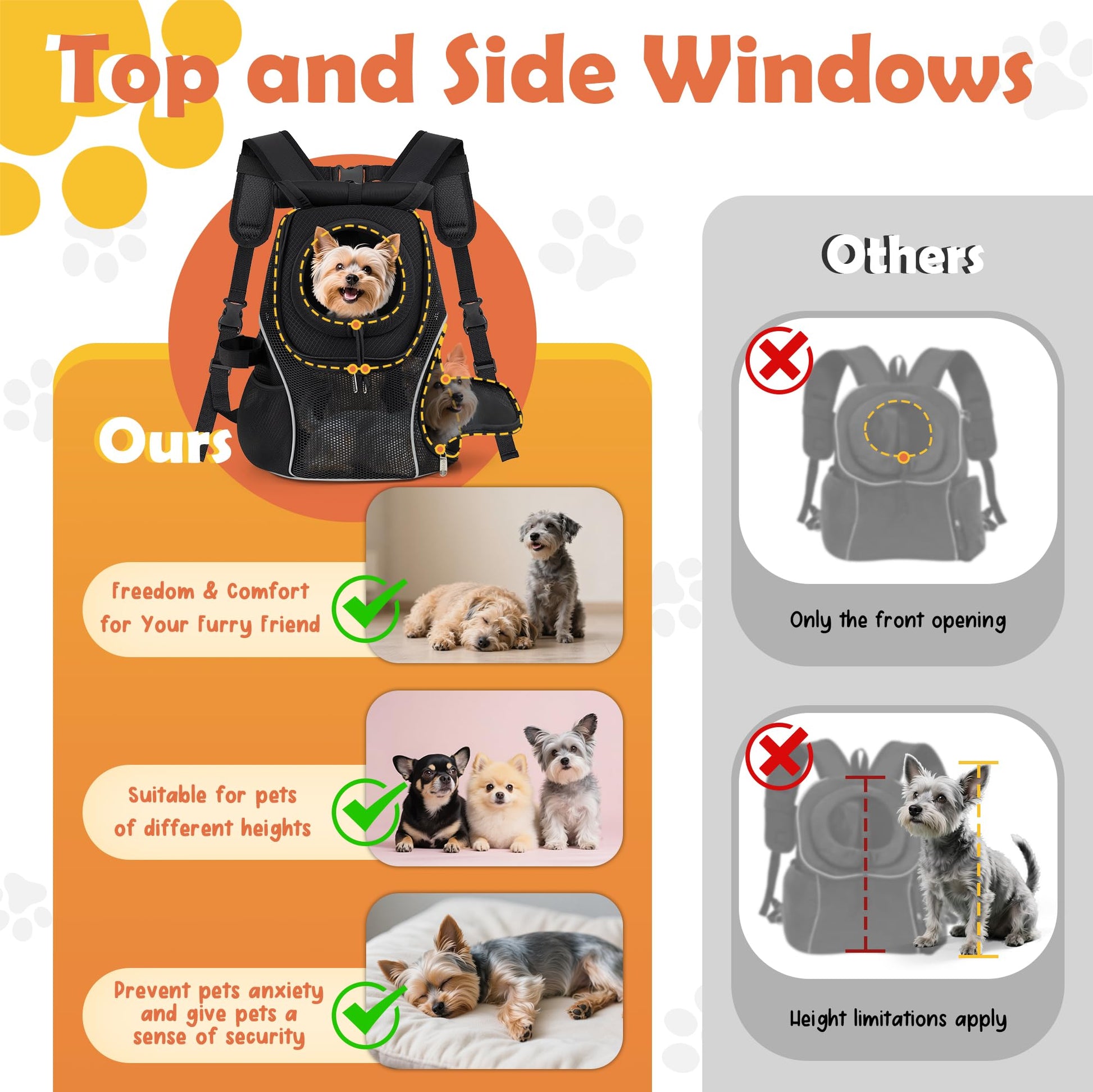 WOYYHO Pet Dog Carrier Backpack with Top and Side Windows, Carrier
