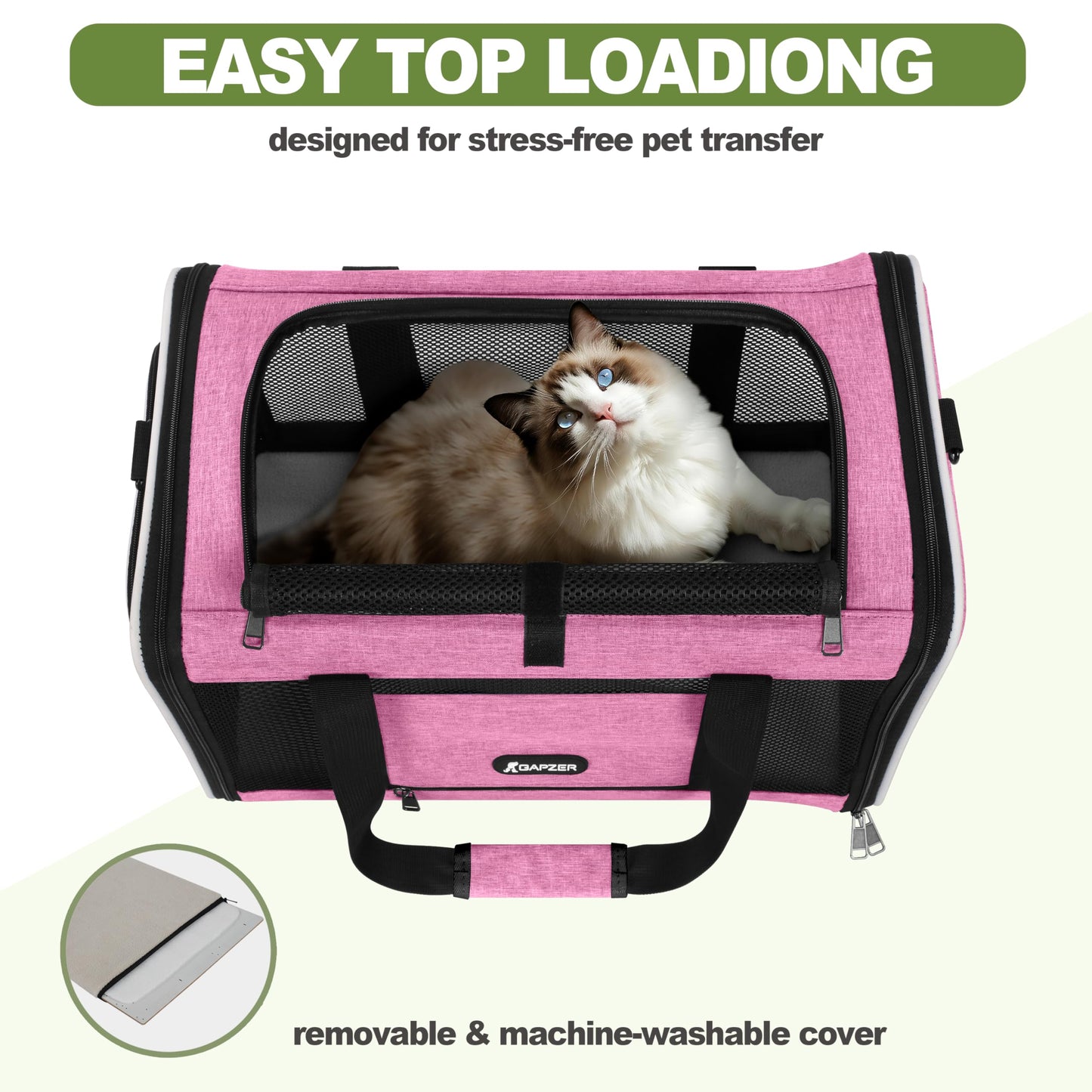 GAPZER Cat Carrier 18x11x11 Delta Airline Approved, Easy Load Bag