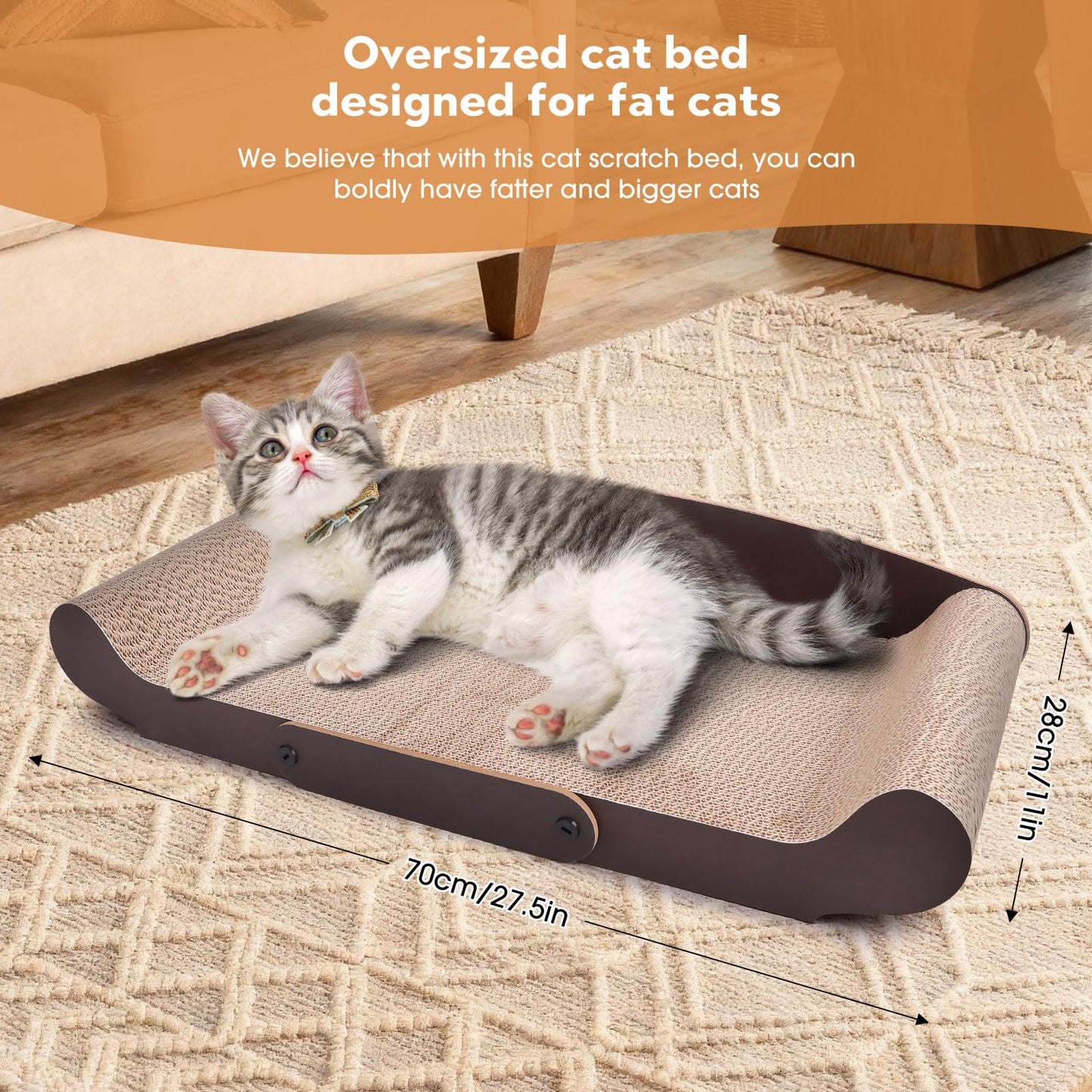 27.6'' Cardboard Cat Scratcher Bed Extra Large Scratching Couch Wand