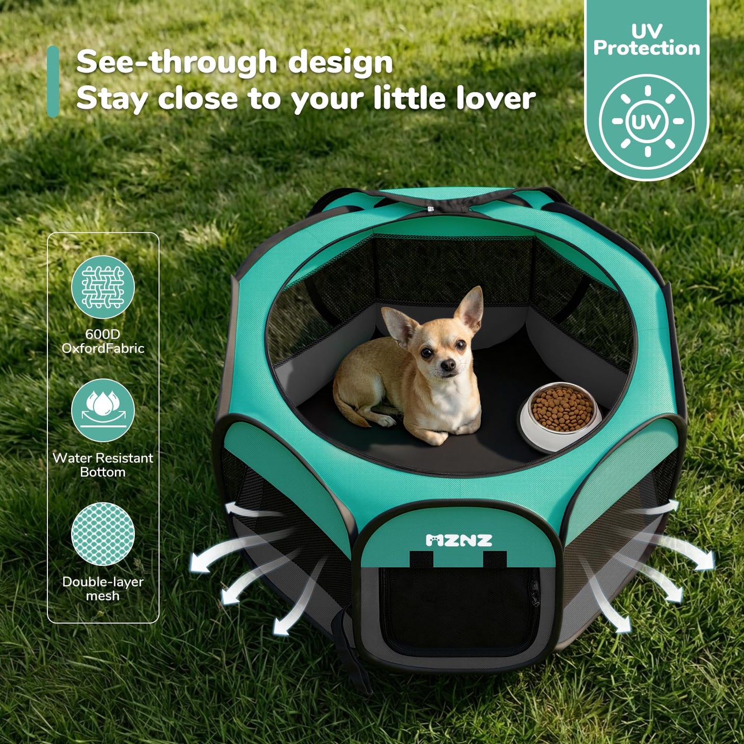MZNZ Dog Cat Playpen, Portable Puppy Pet Crate Indoor Enclosure