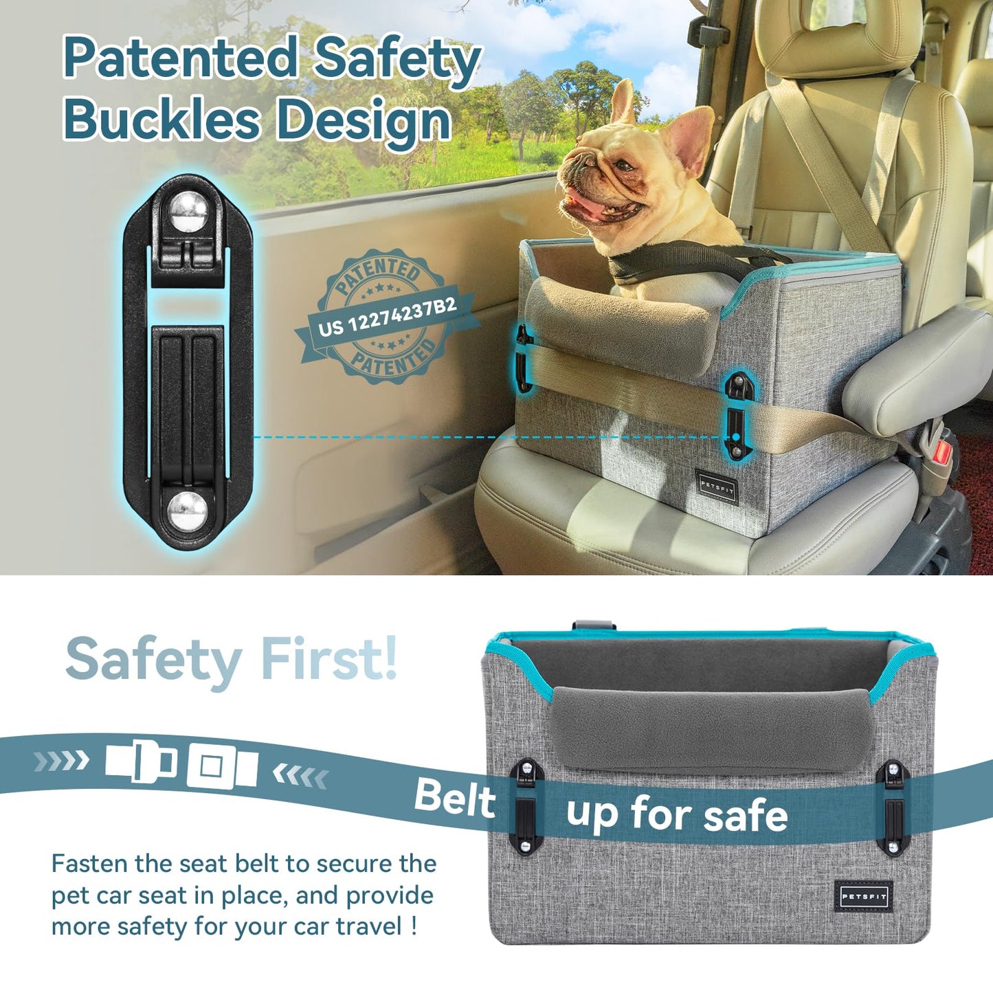 PETSFIT Dog Car Seats for Small Dogs Patented Safety Buckles Seat