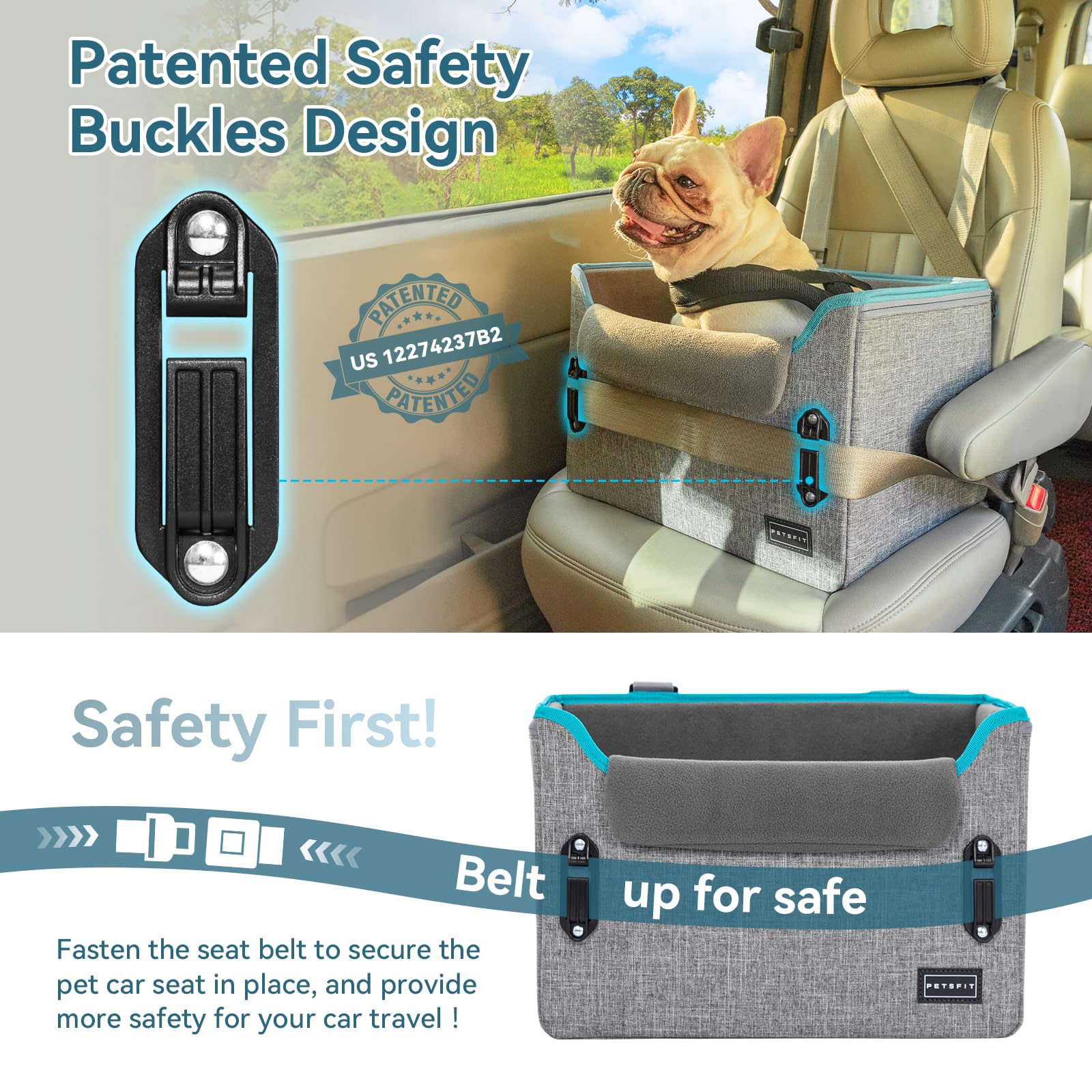 PETSFIT Dog Car Seats for Small Dogs Patented Safety Buckles Seat