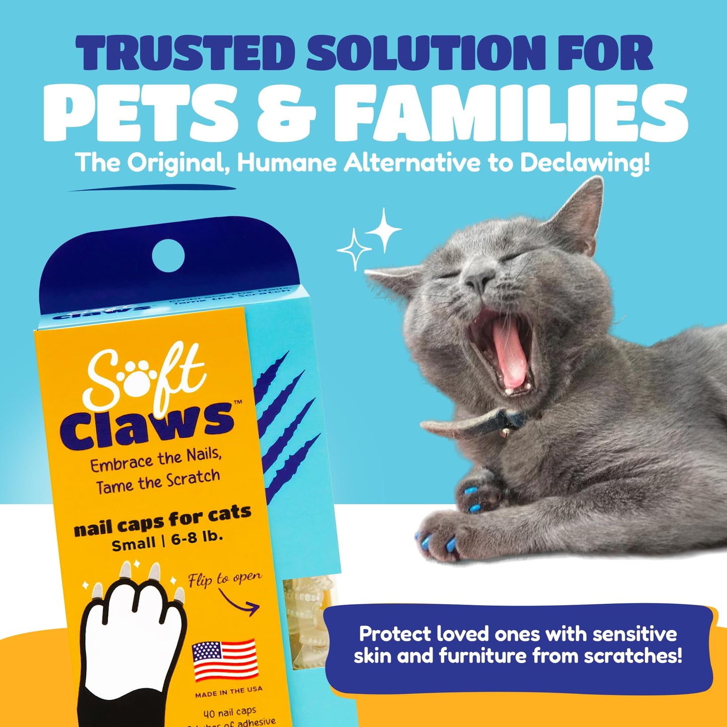Soft Claws Cat Nail Caps for Small Cats-(40 Caps, Sparkle)-Made