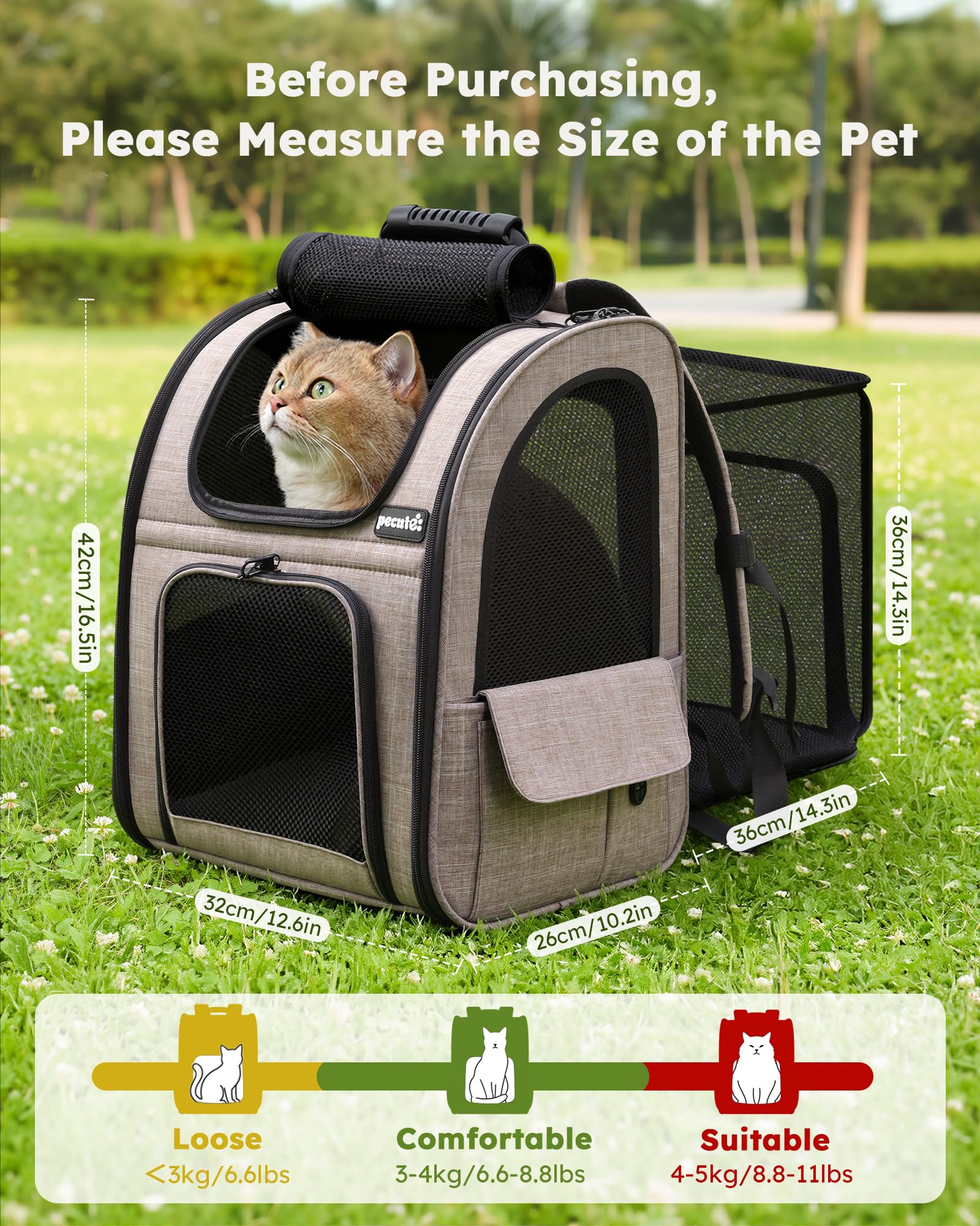 Pecute Cat Backpack Carrier Expandable, Pet Backpack