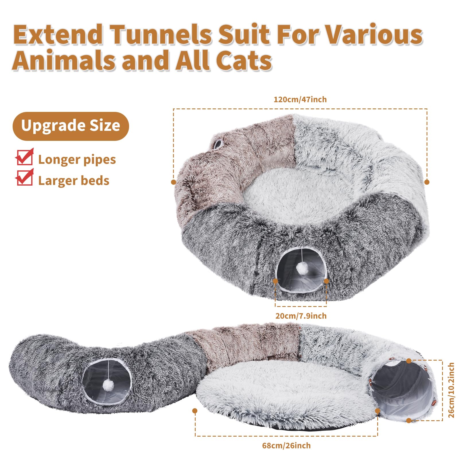 Odoland Large Cats Tunnels for Indoor Cats Fluffy Warm Cat Bed