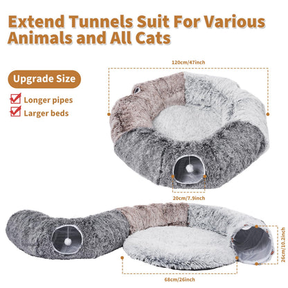 Odoland Large Cats Tunnels for Indoor Cats Fluffy Warm Cat Bed