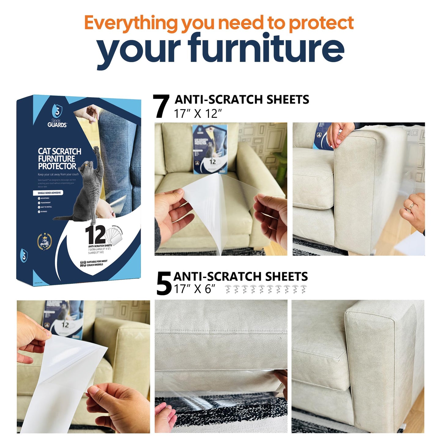 Furniture Protector from Cats, 12-Pack Anti-Scratching Furniture