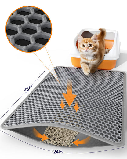 Powools Cat Litter Mat 30" x 24" Large Litter Box Mat with Double Mat