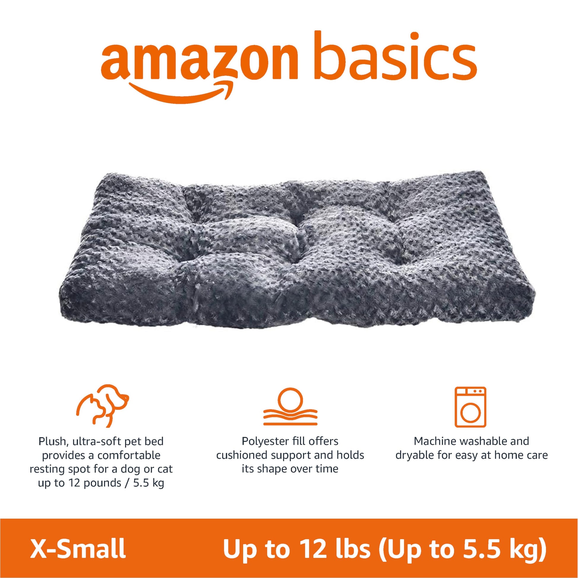 Amazon Basics Washable Cat and Dog Bed and Crate Pad, Indoor, Crate