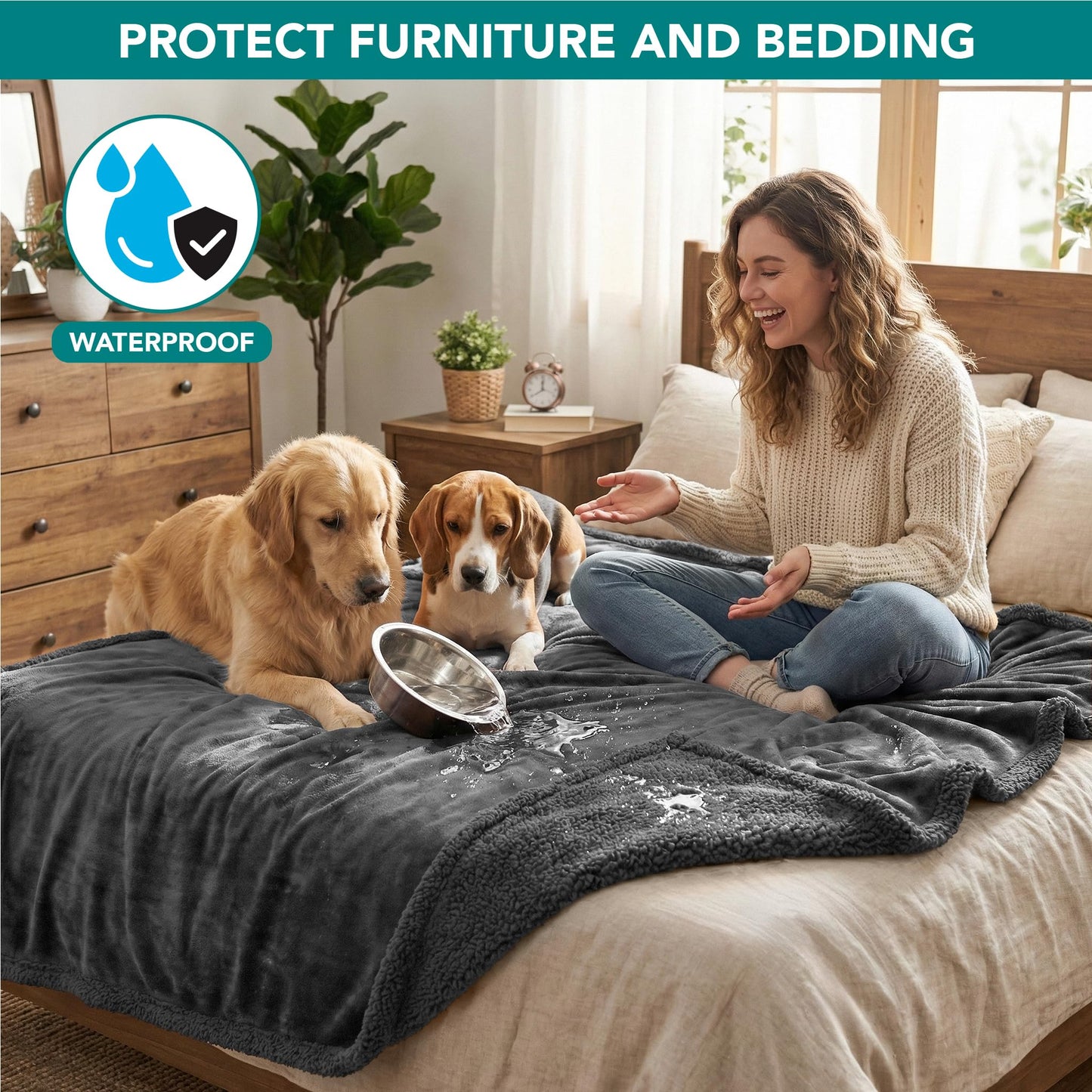 PetAmi Waterproof Dog Blanket for Couch, Extra Large 80x60, Pee Crate