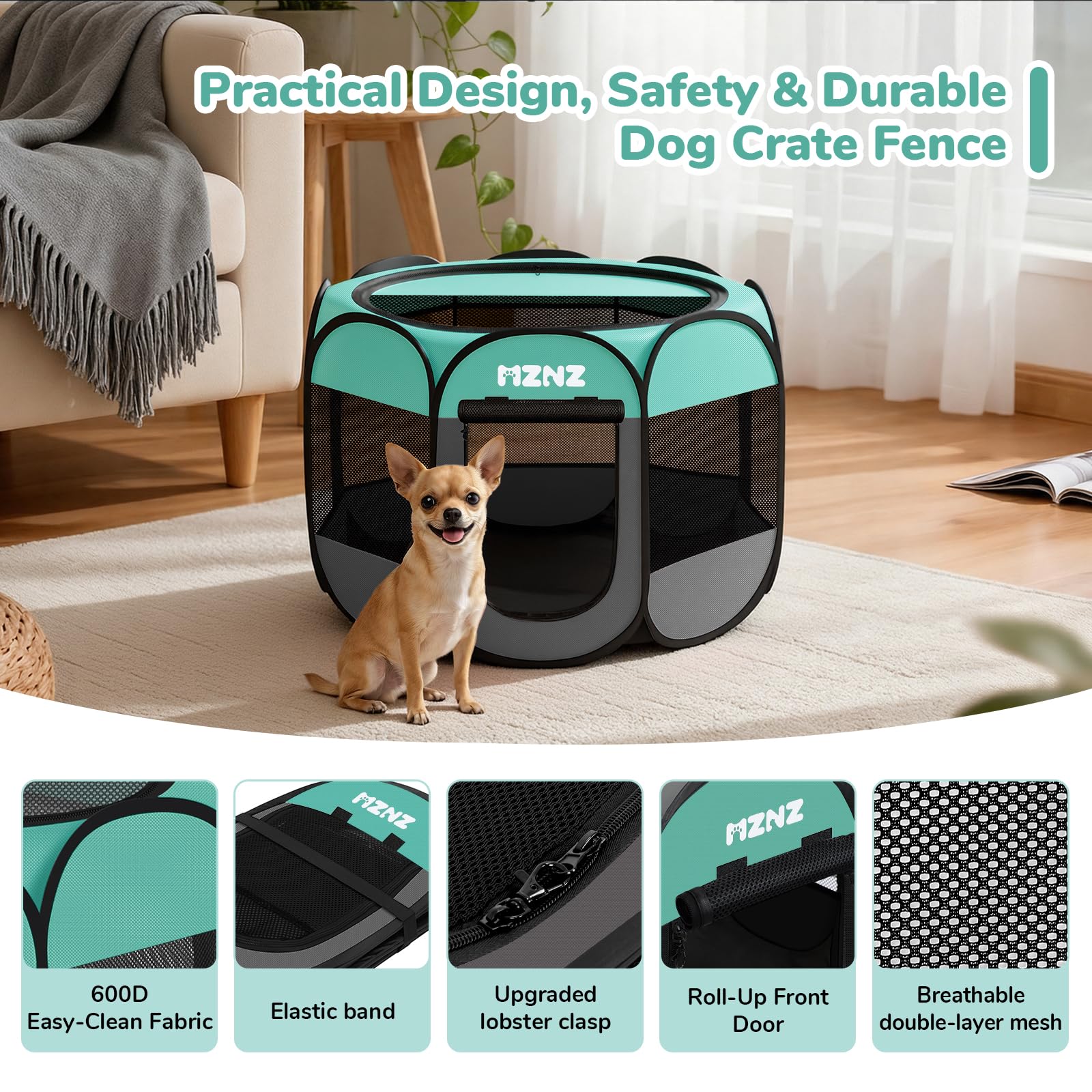 MZNZ Dog Cat Playpen, Portable Puppy Pet Crate Indoor Enclosure