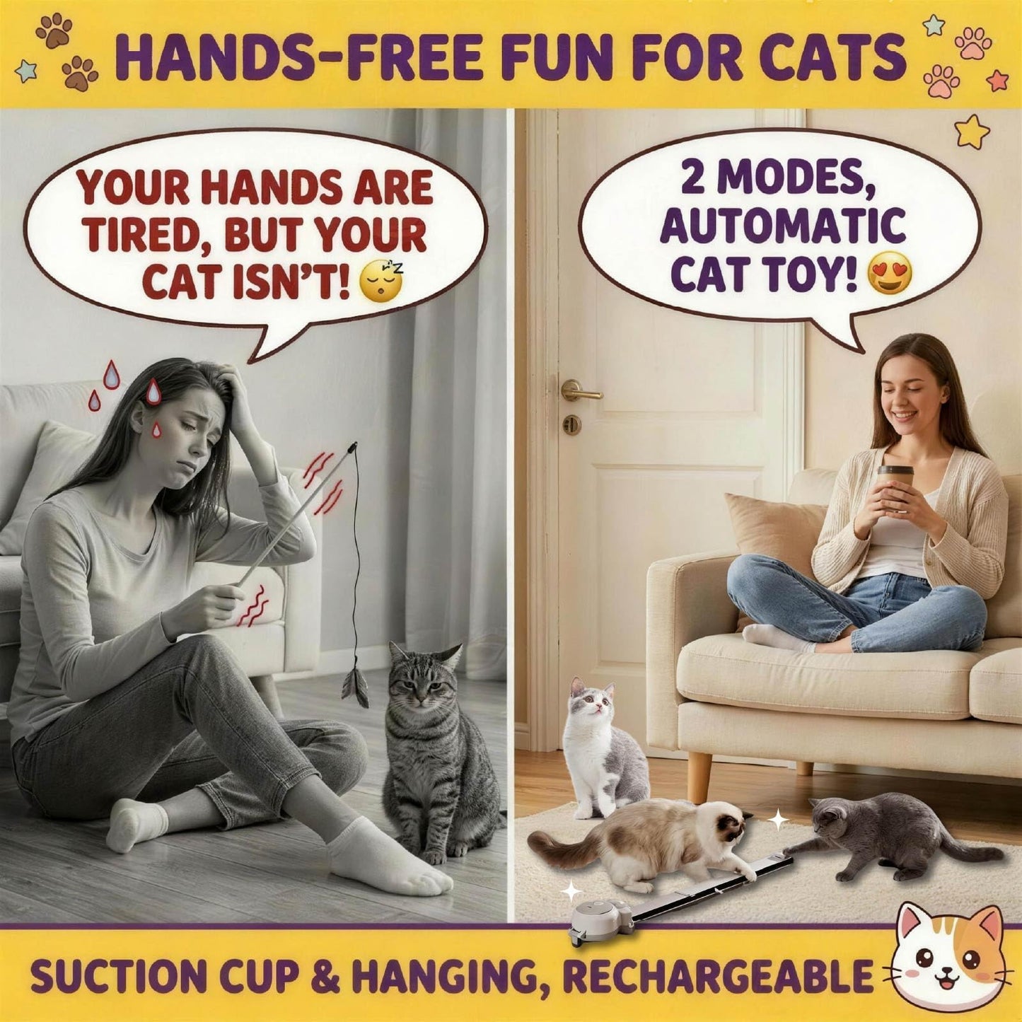 HAPPYCODE 2-in-1 Electric Cat Wand Rechargeable Auto Indoor Toy
