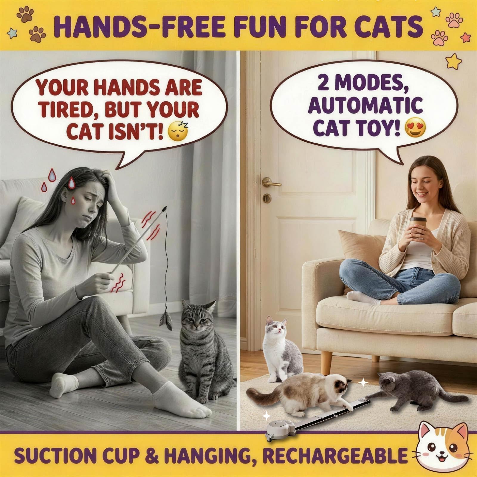 HAPPYCODE 2-in-1 Electric Cat Wand Rechargeable Auto Indoor Toy