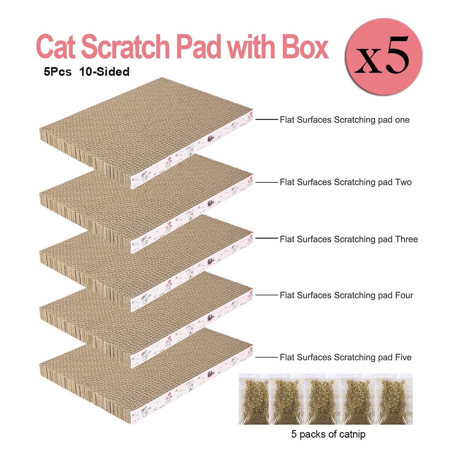 5 Packs in 1 Cat Scratch Pad with Box, Cat Scratcher